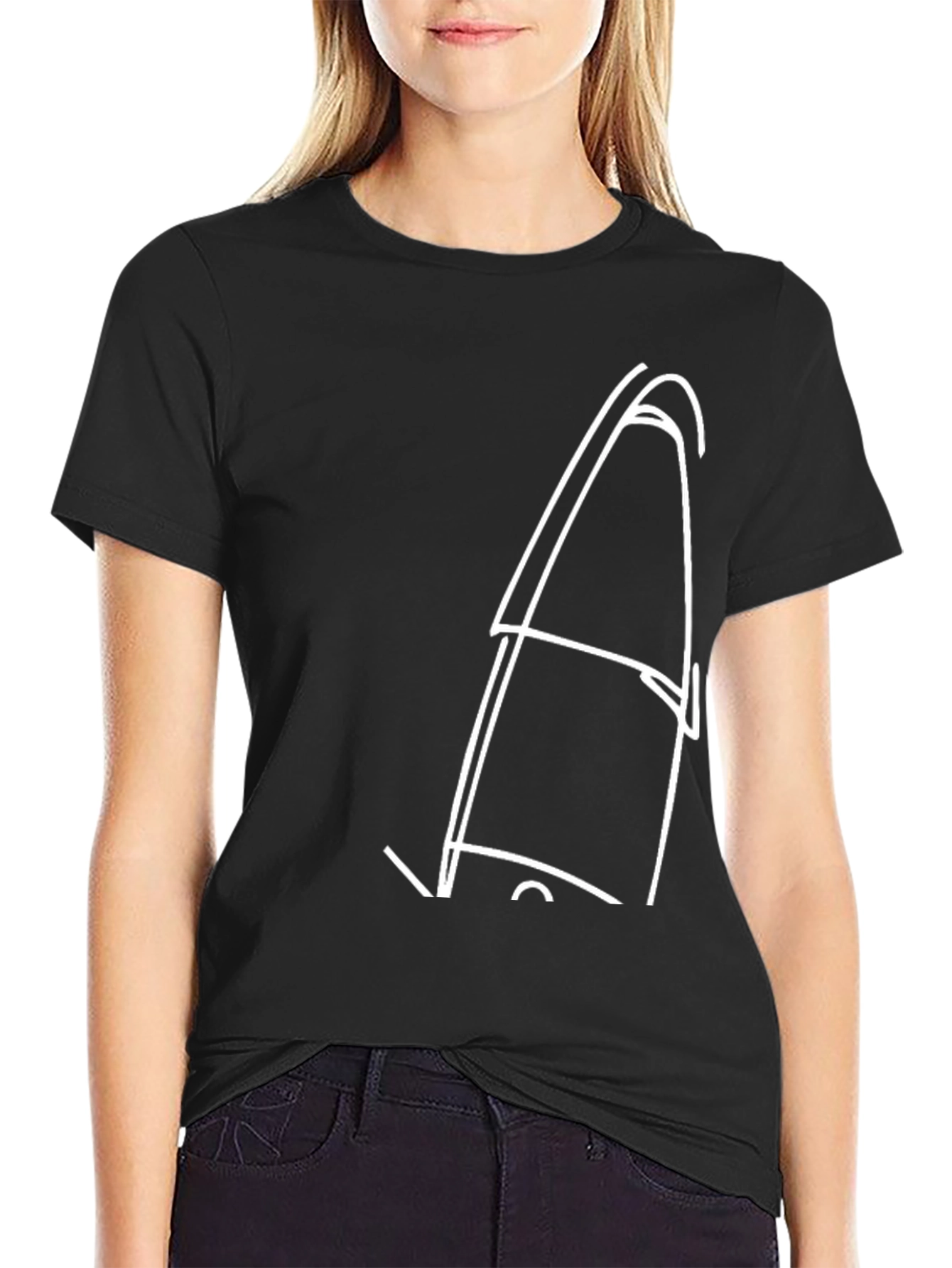 Black Minimalist White Outline Tent Black T-Shirt view 2