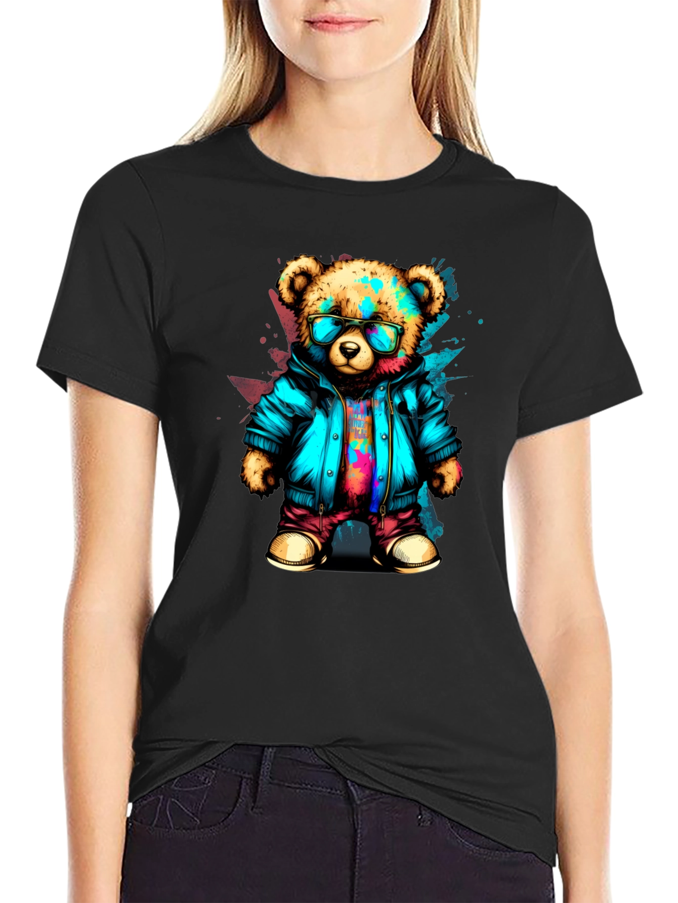 Black Cool Bear Graphic Tee - Urban Style view 2