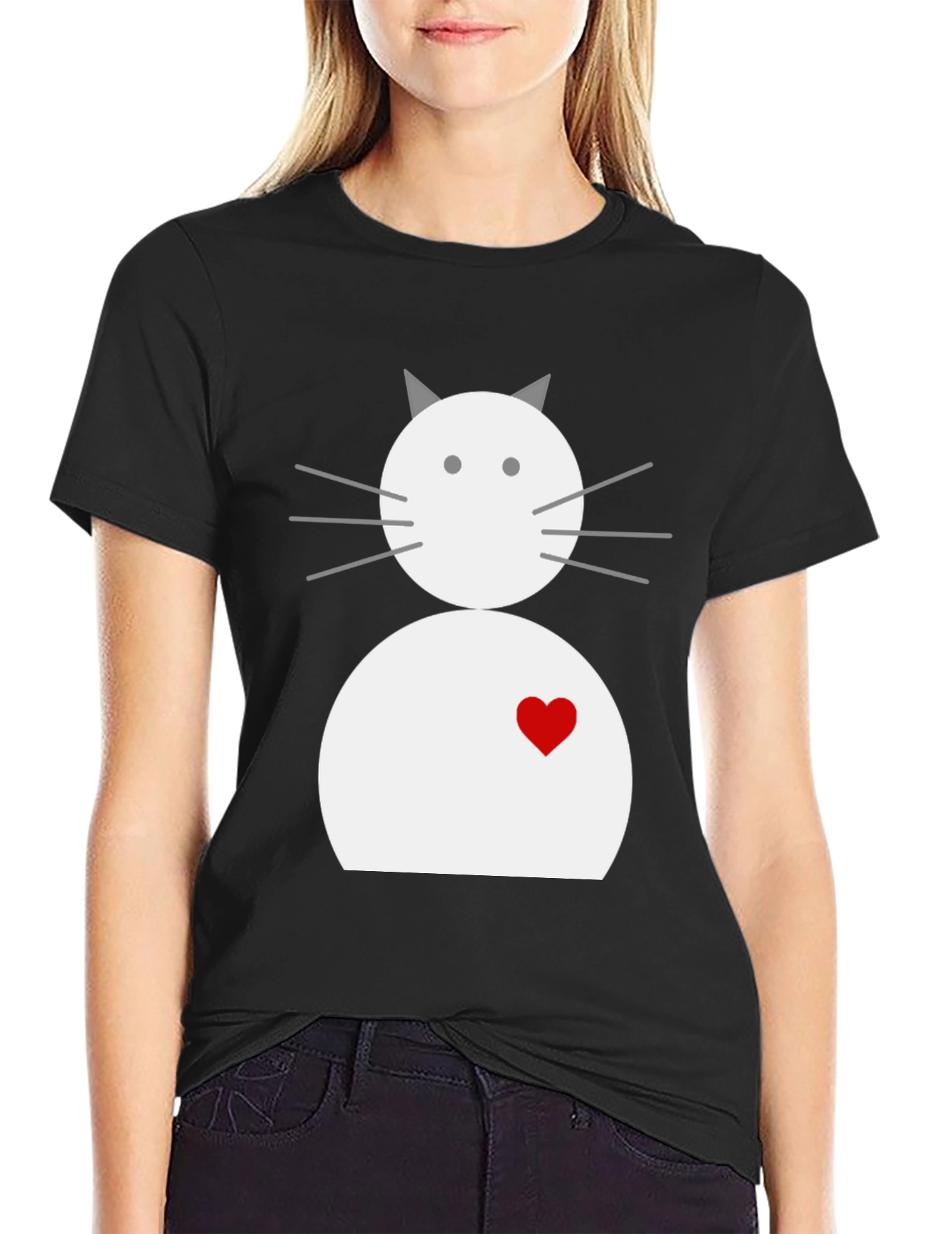 Black Cute Cat Graphic Tee - Black Cotton Blend Shirt view 2