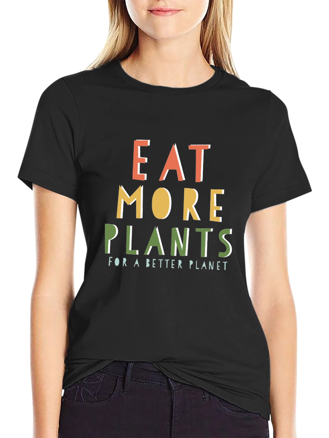 Black Eat More Plants Graphic T-Shirt view 2