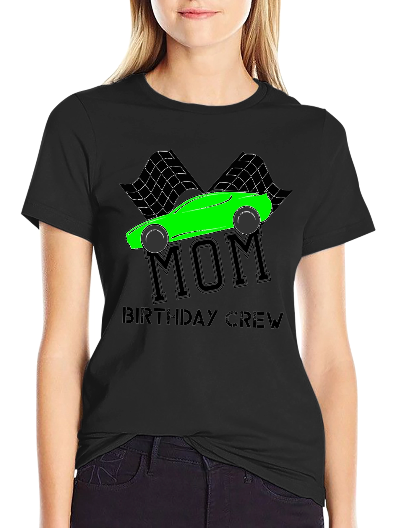 Black Mom Birthday Crew Racing T-Shirt view 2