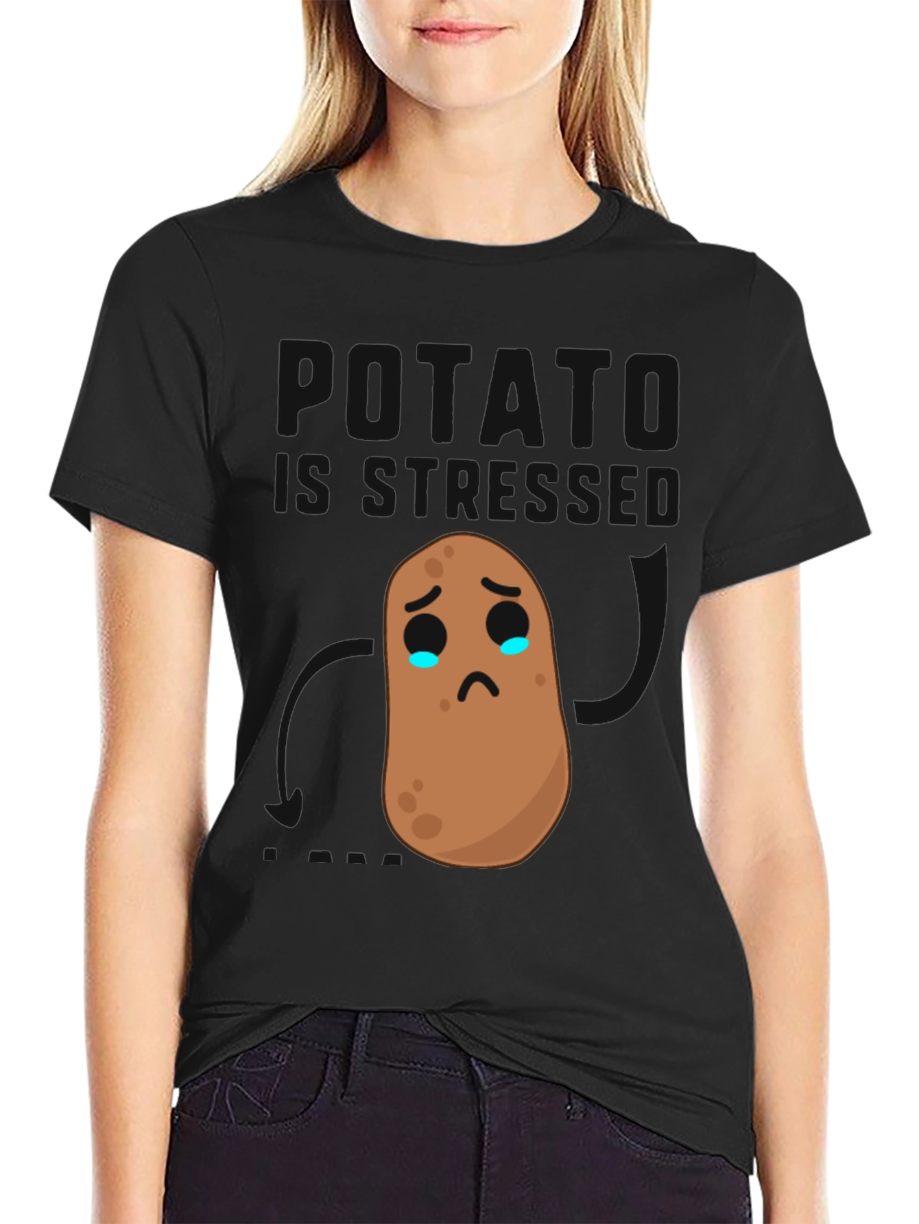 Black Sad Potato Graphic Tee - Black Cotton Comfort view 2