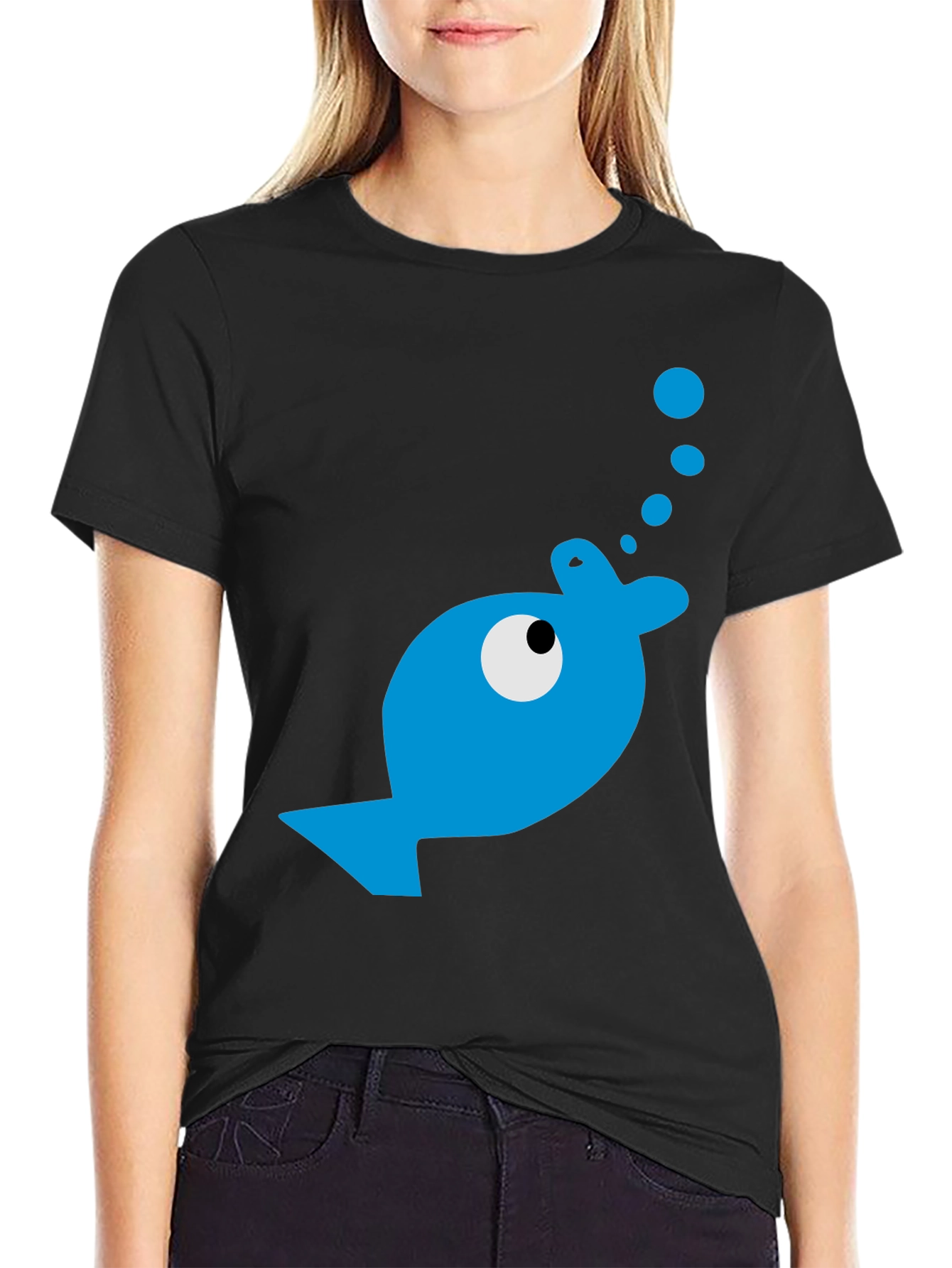 Black Blue Fish Graphic T-Shirt - Casual Comfort view 2