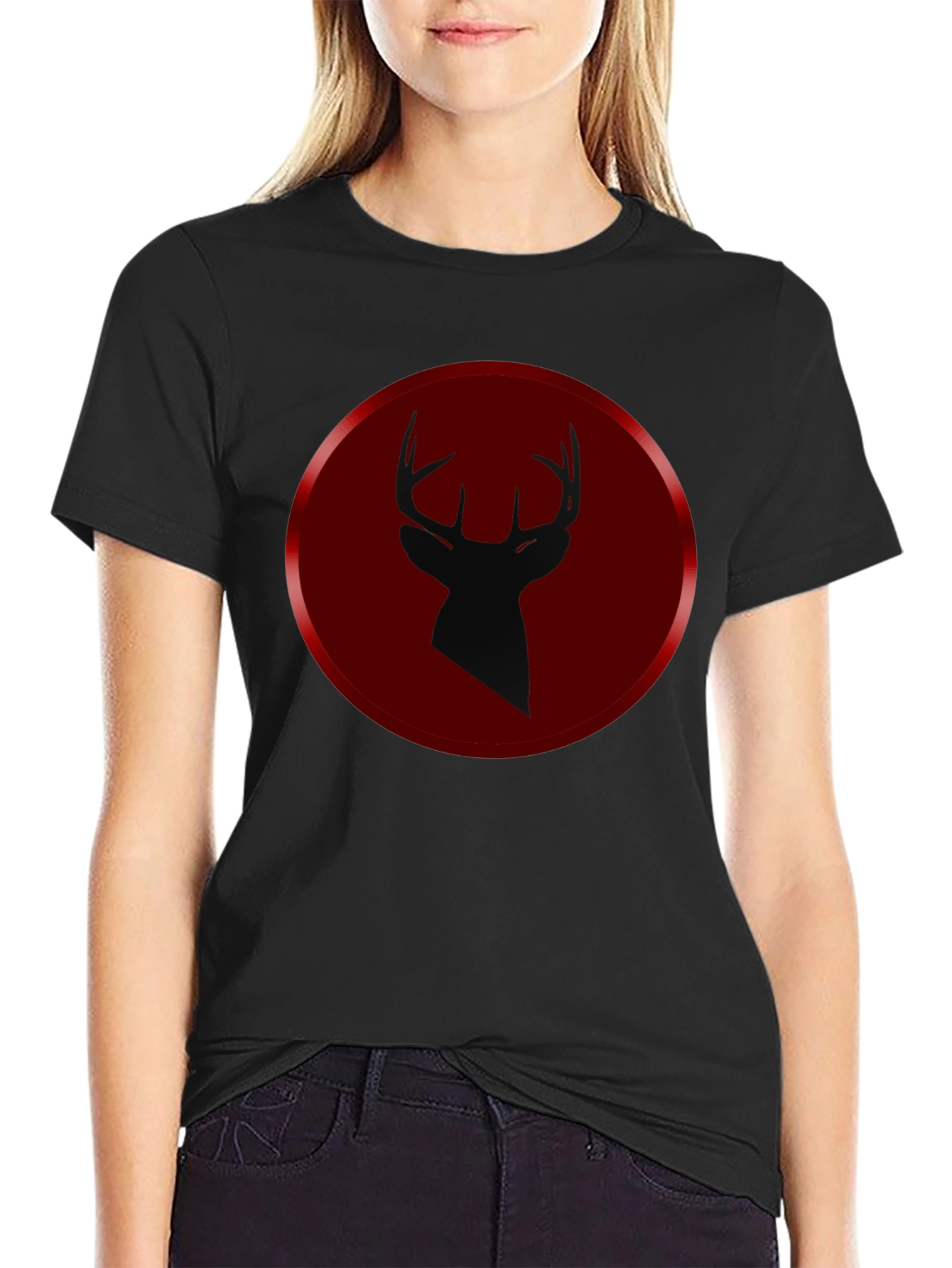 Black Deer Silhouette Graphic Tee - Men's Black T-Shirt view 2
