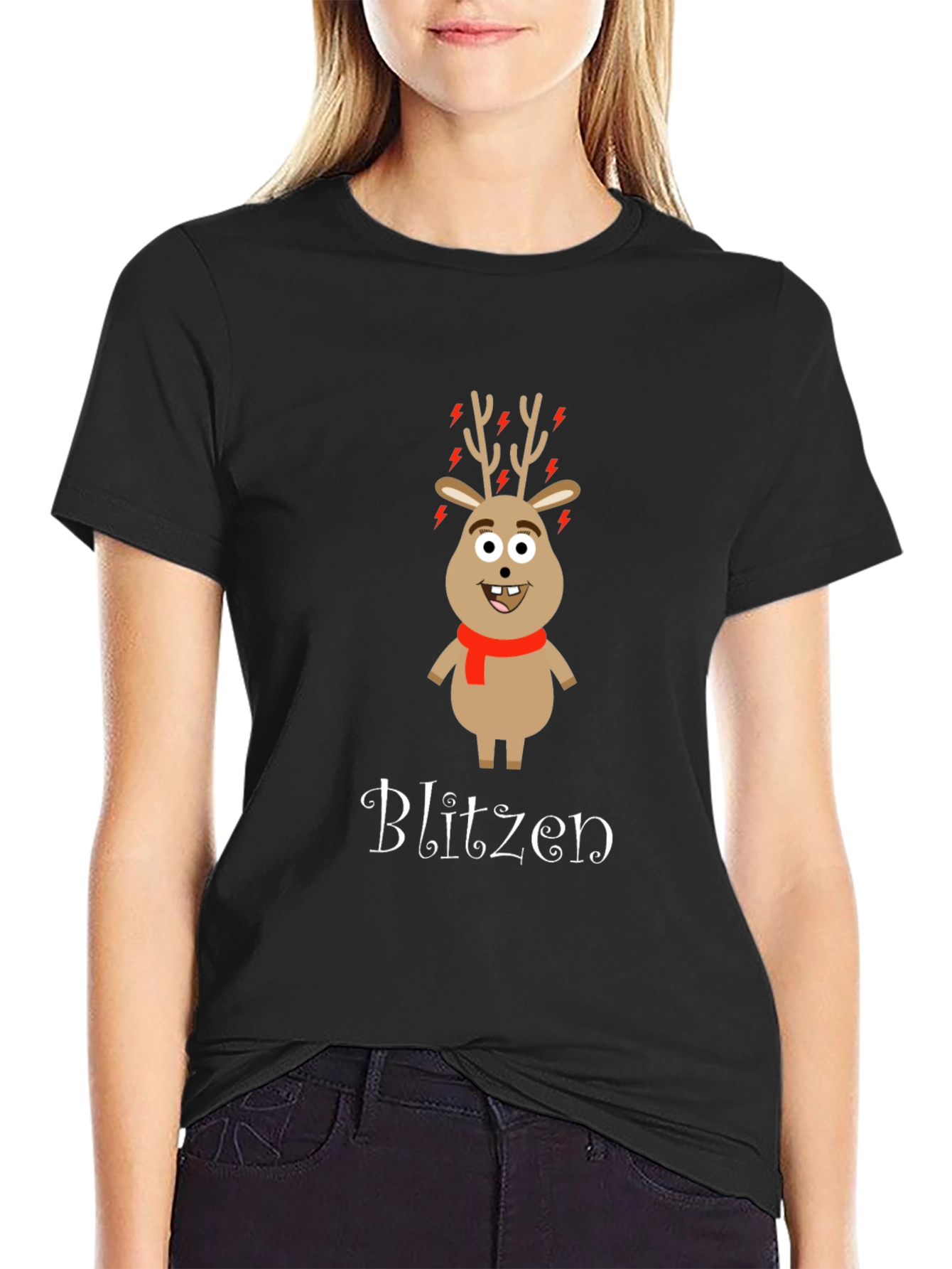 Black Blitzen Reindeer Graphic T-Shirt view 2
