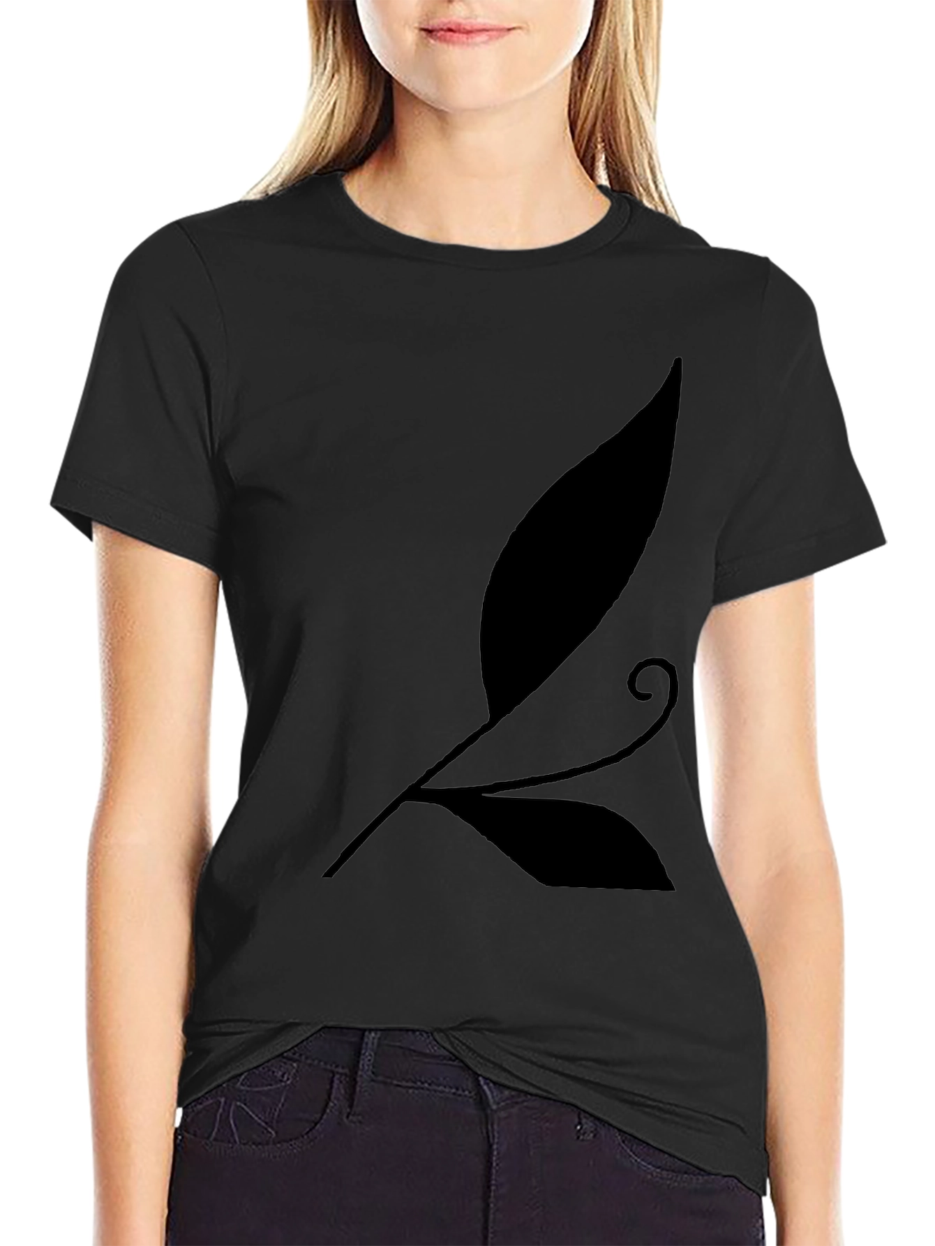 Black Elegant Leaf Design Black T-Shirt - Stylish & Unique view 2