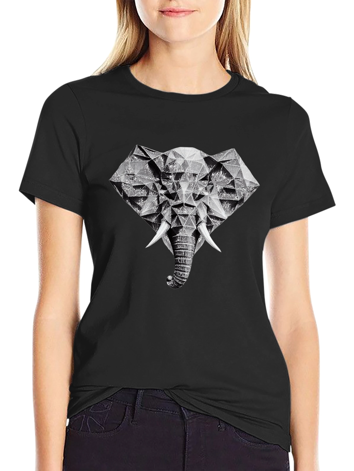 Black Geometric Elephant Graphic Tee - Black view 2