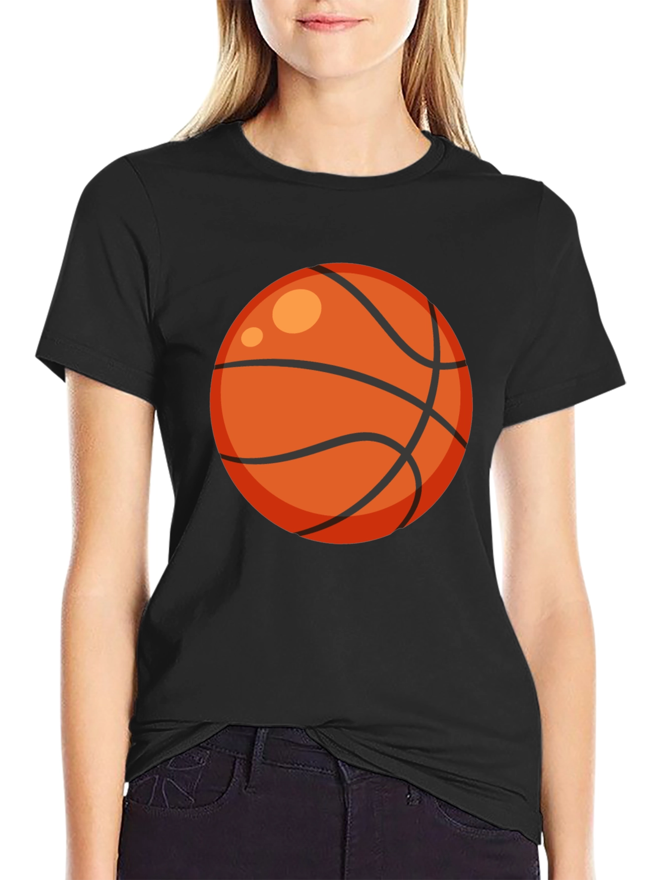 Black Basketball Graphic Tee - Black Cotton T-Shirt view 2