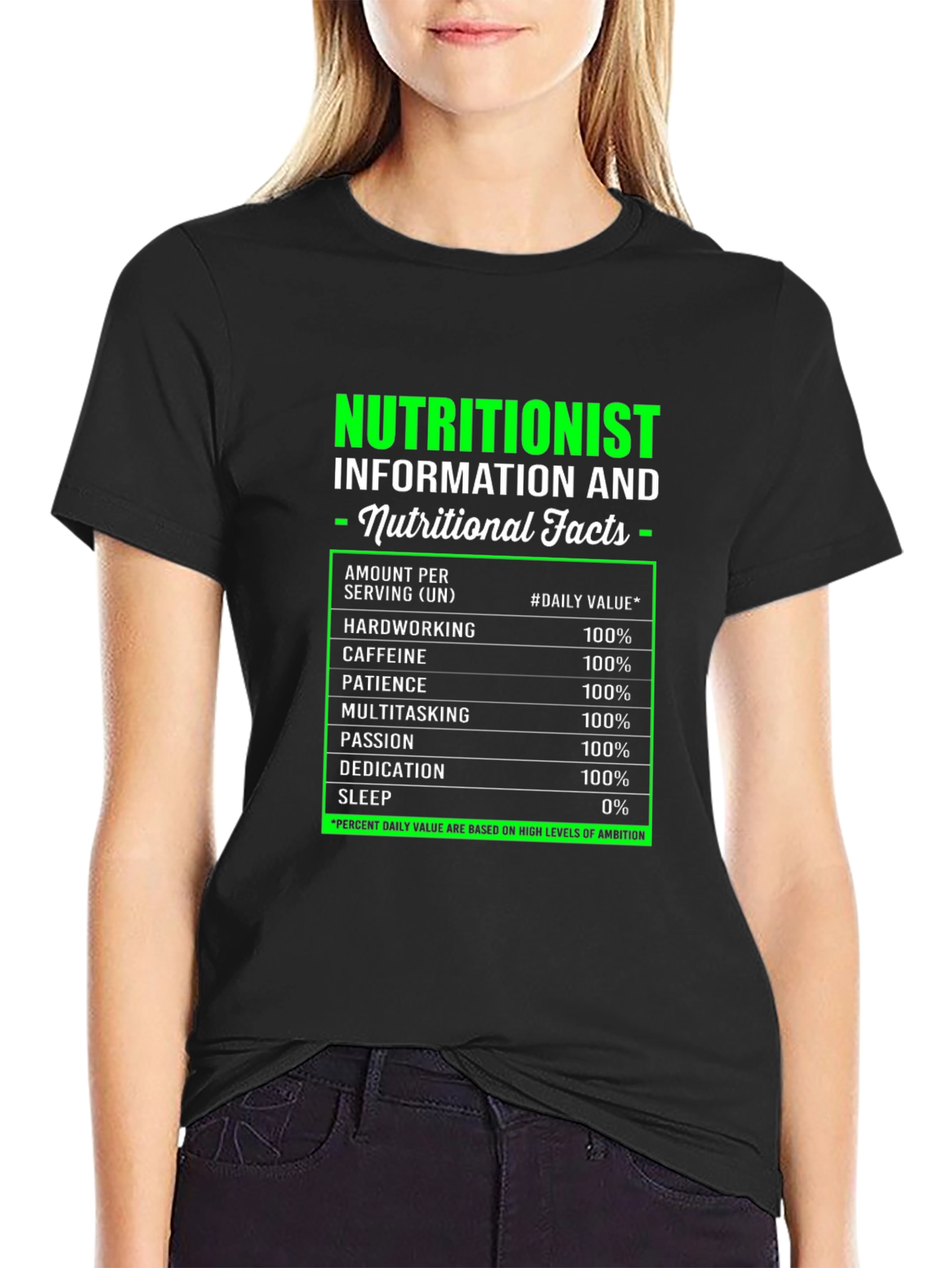 Black Nutritionist Nutritional Facts Black T-Shirt view 2
