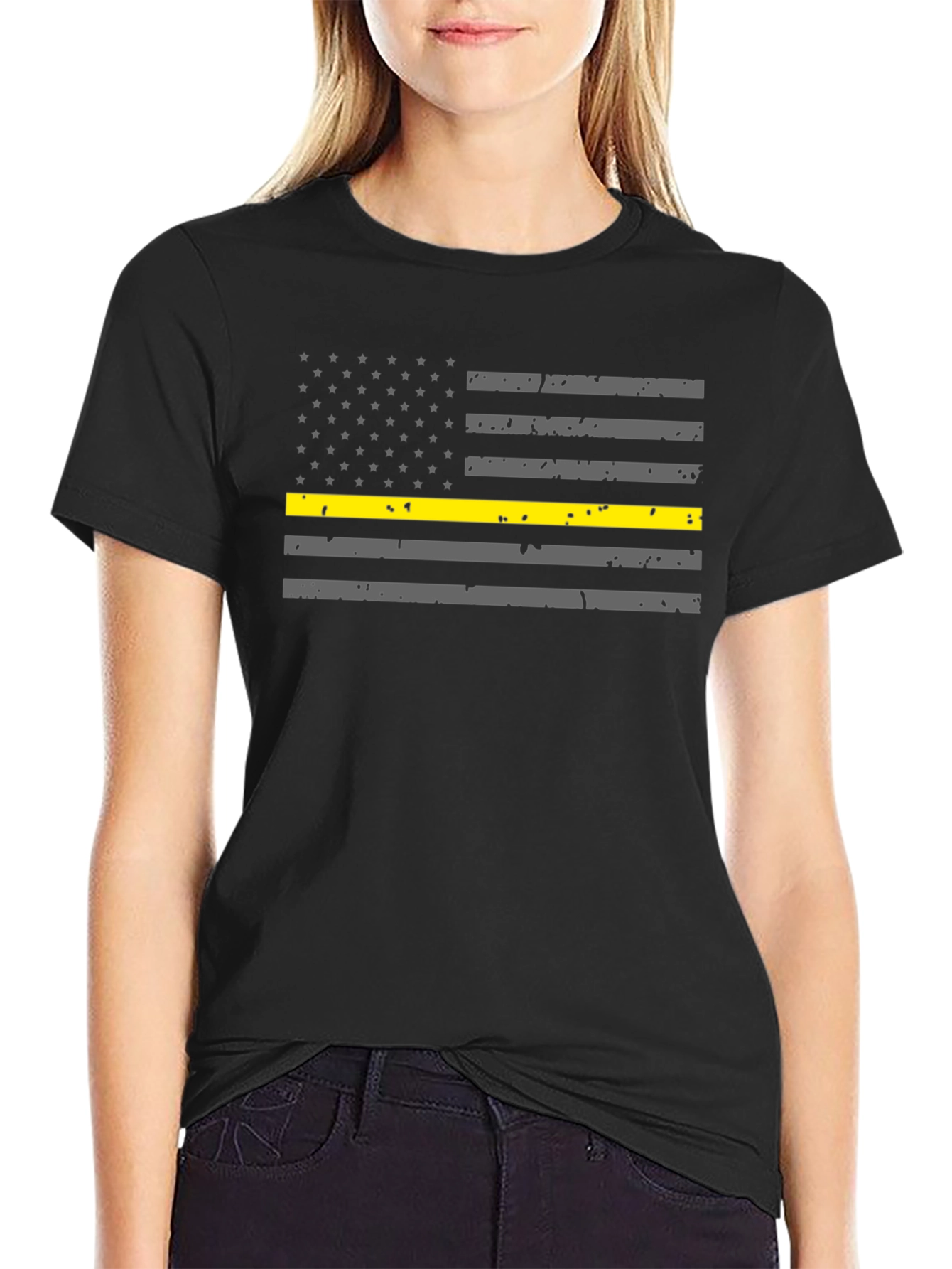 Thin Yellow Line Flag Black T-Shirt - 2
