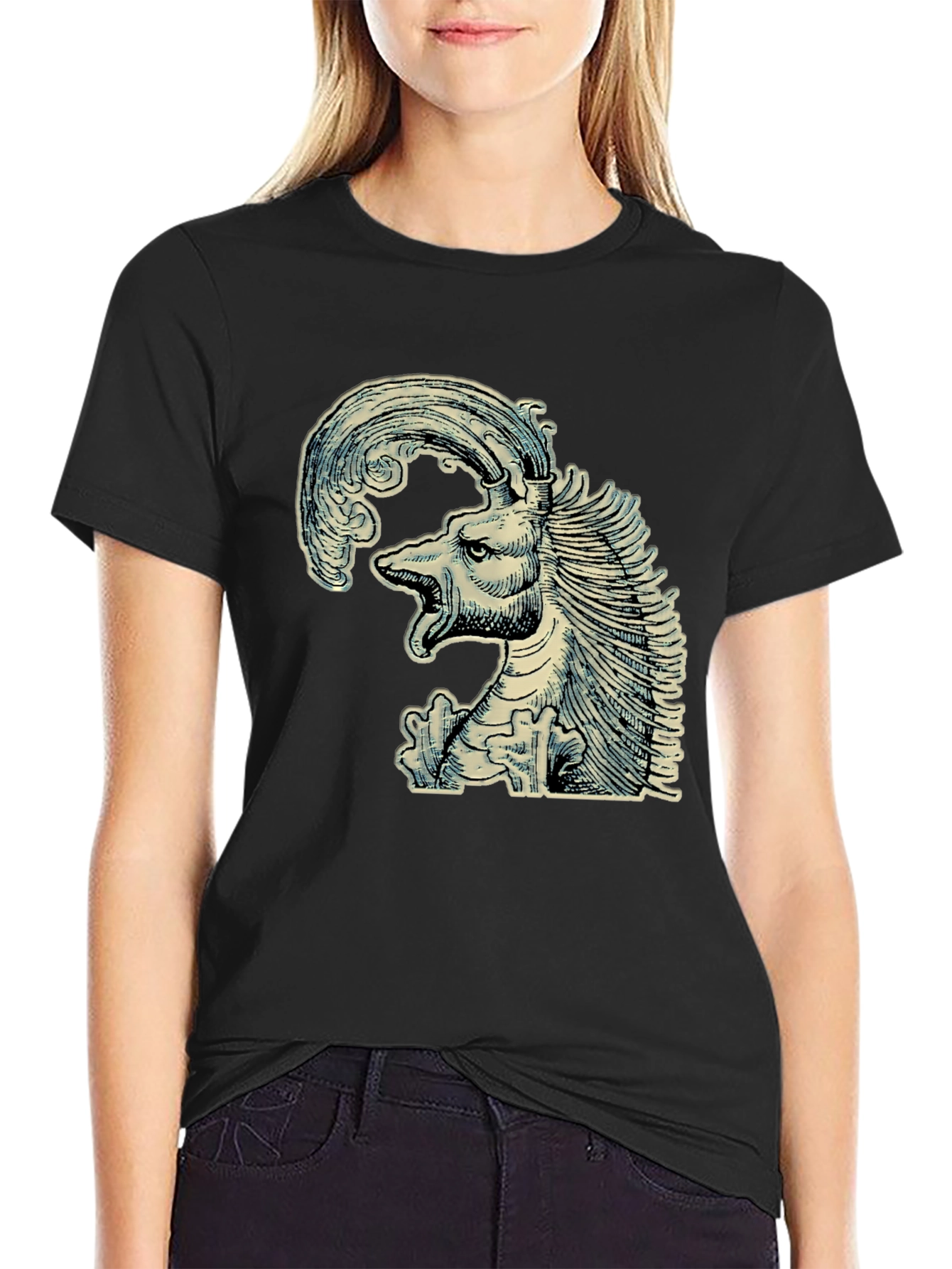 Black Mythical Creature Graphic Tee - Unique Black T-Shirt view 2
