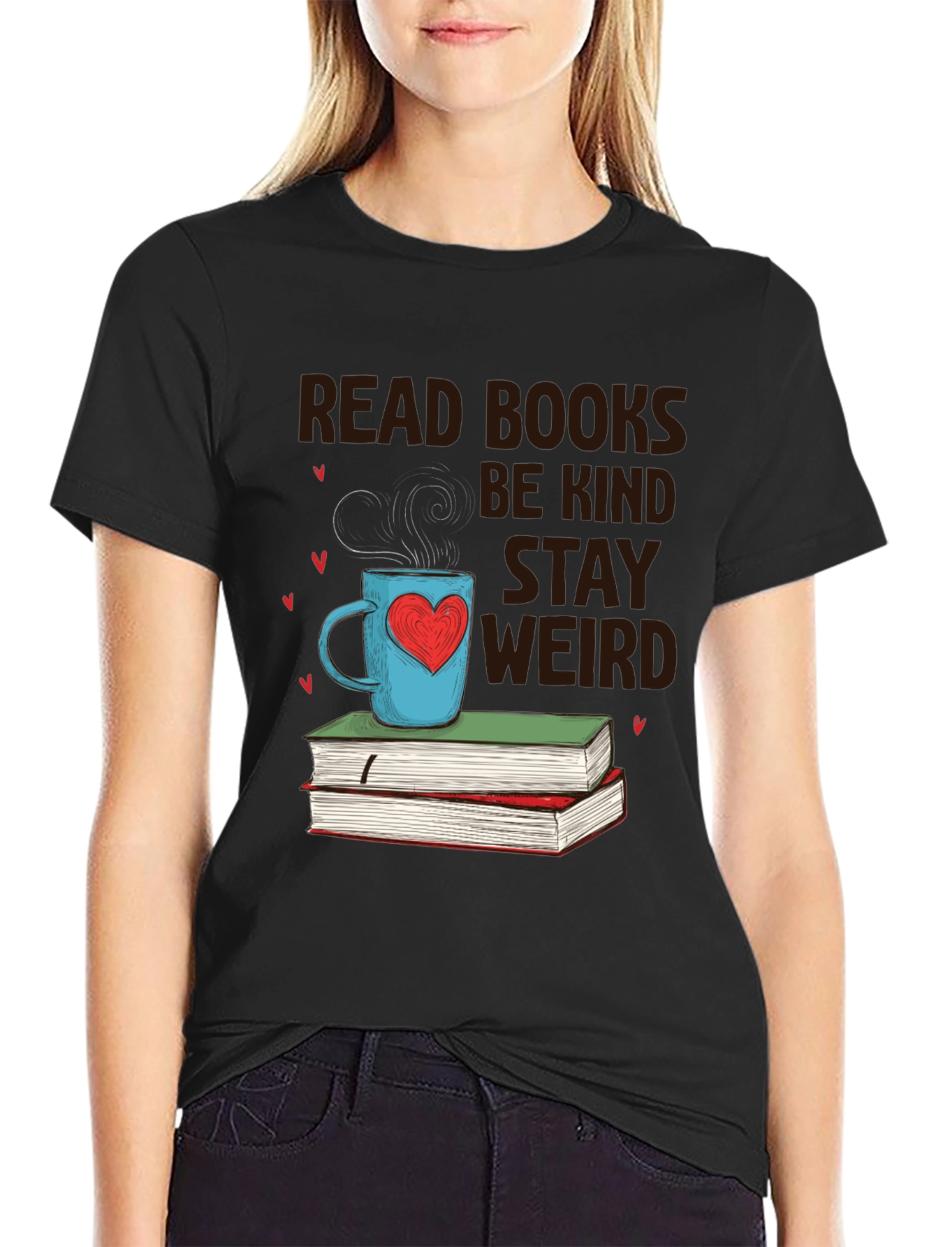 Black Read Books Be Kind Stay Weird T-Shirt view 2