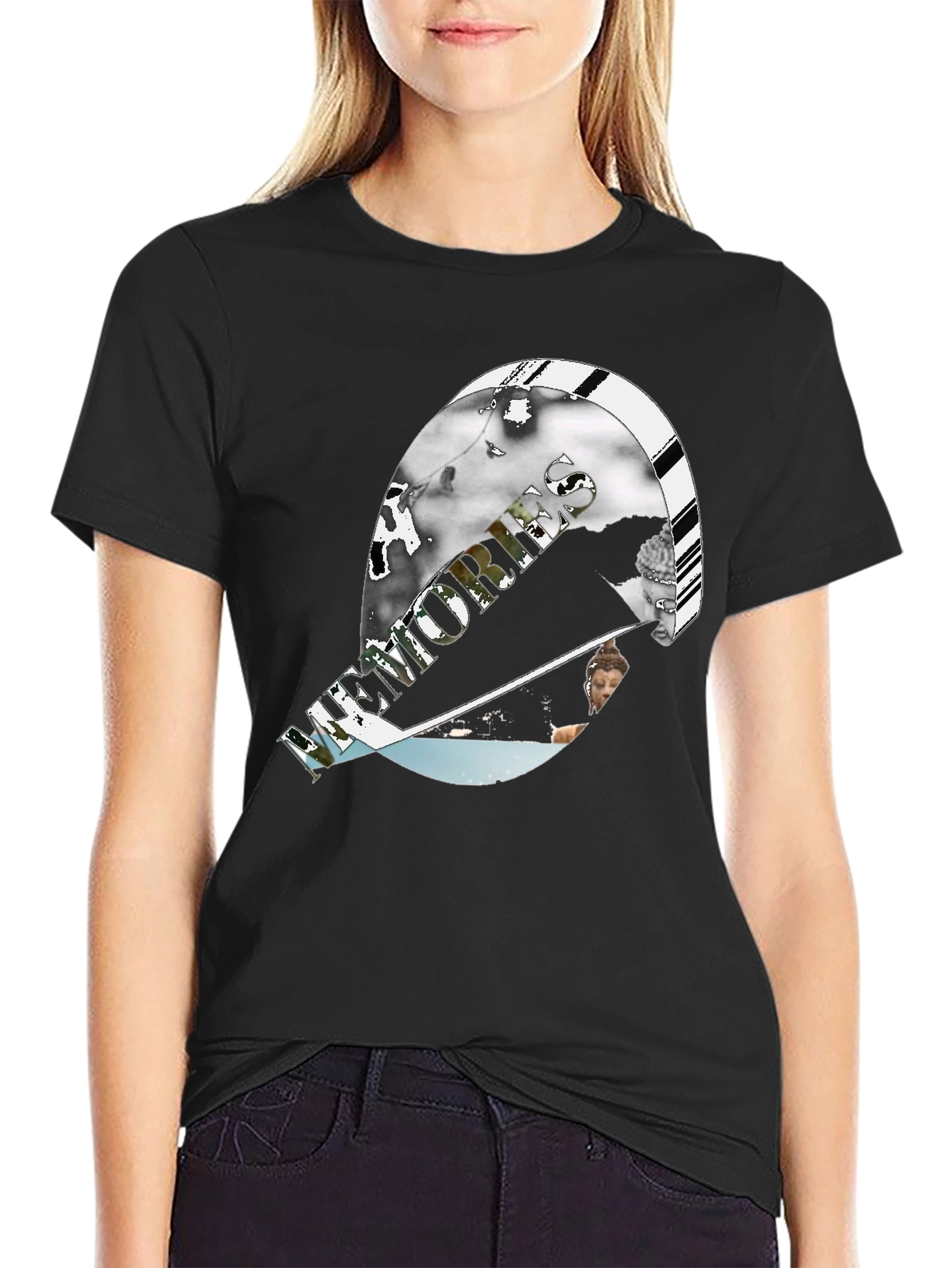 Black Modern Graphic Print Black T-Shirt view 2