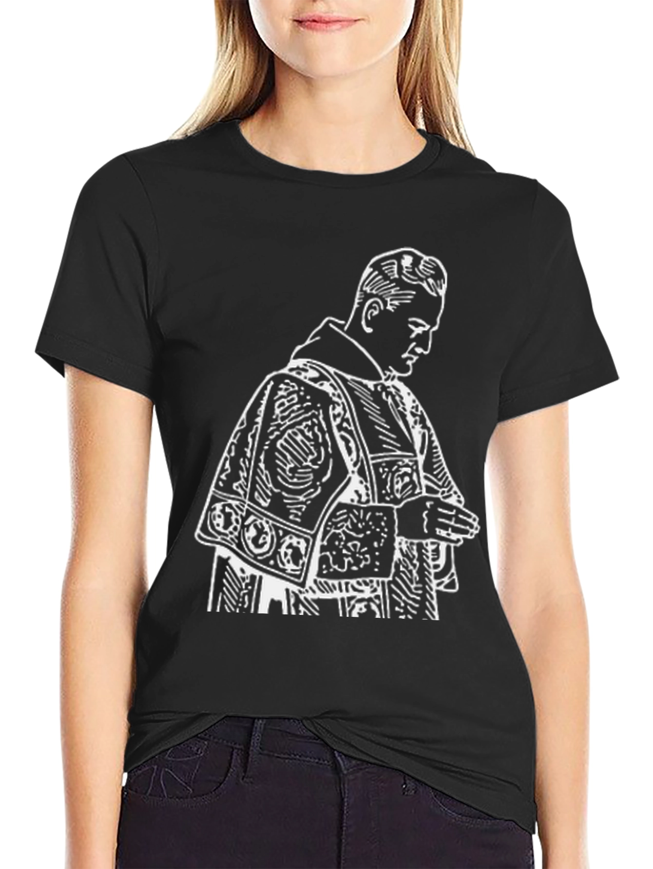 Black Black T-Shirt with Priest Graphic view 2