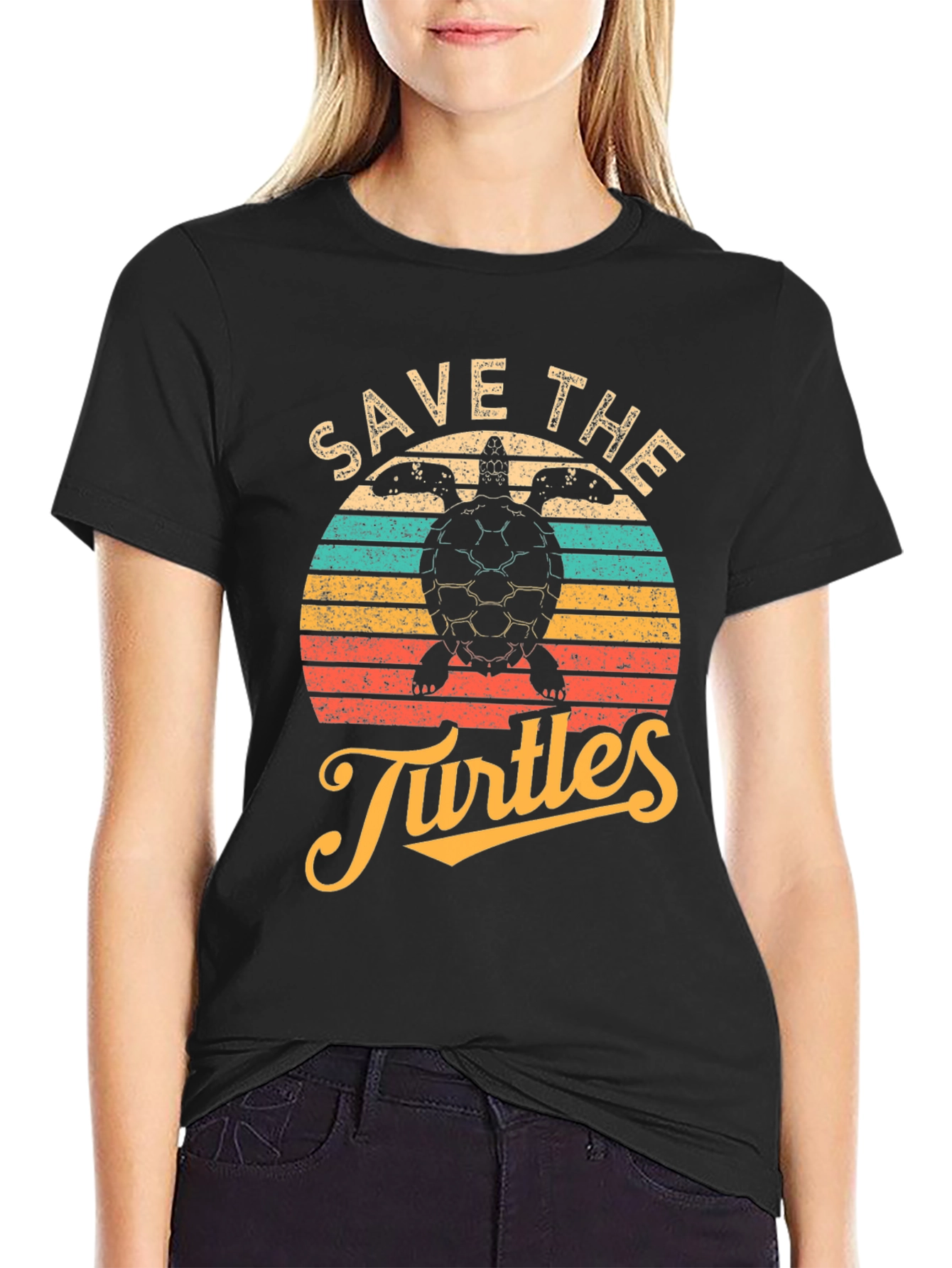 Black Save the Turtles Black Graphic T-Shirt view 2