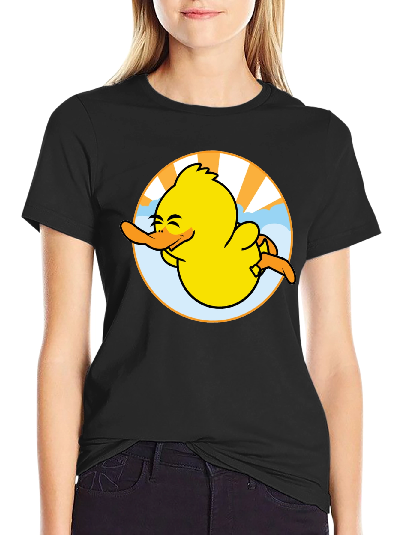 Black Happy Duck Graphic Tee - Fun Black T-Shirt view 2