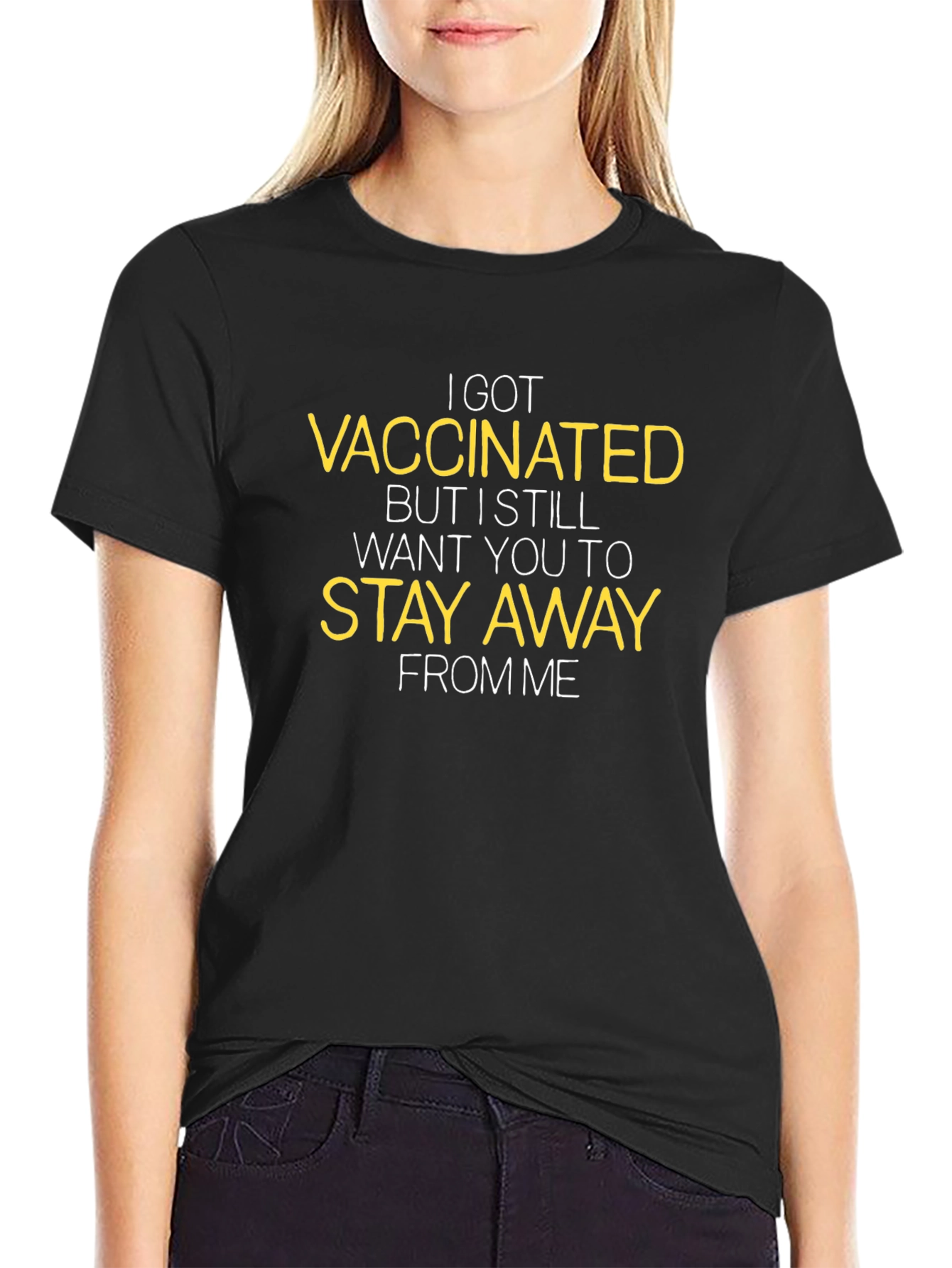 Black Vaccinated Stay Away Graphic Tee - Black view 2