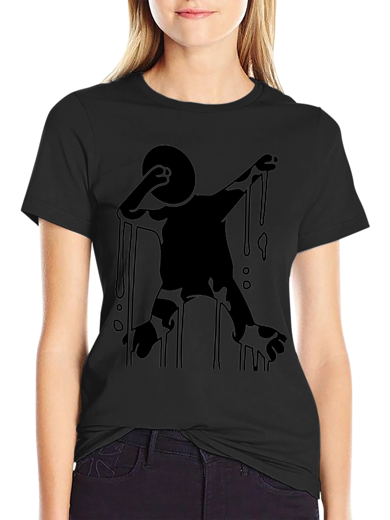 Black Abstract Dripping Figure Black Graphic Tee view 2