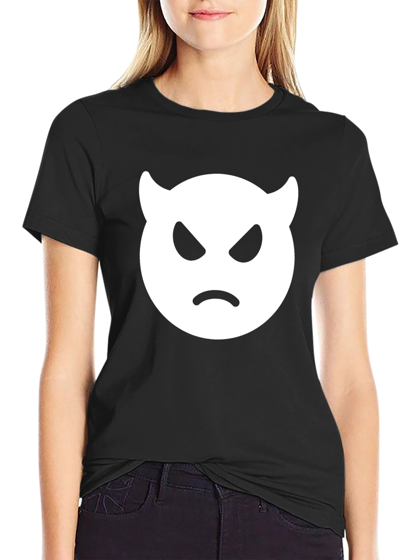 Black Angry Devil Emoji T-Shirt - Black Cotton Tee view 2