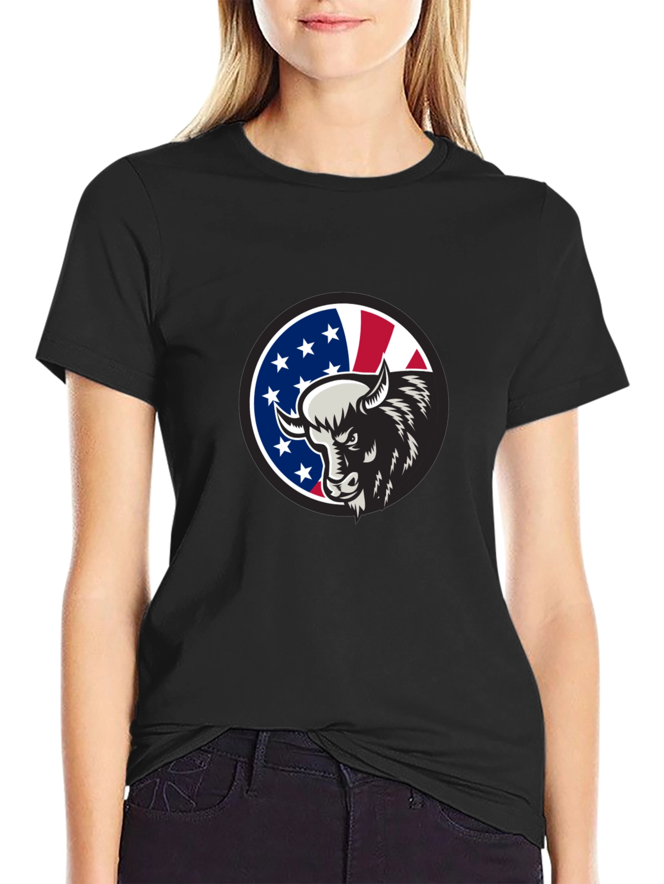 Black American Bison Graphic Tee - Black Cotton Blend view 2