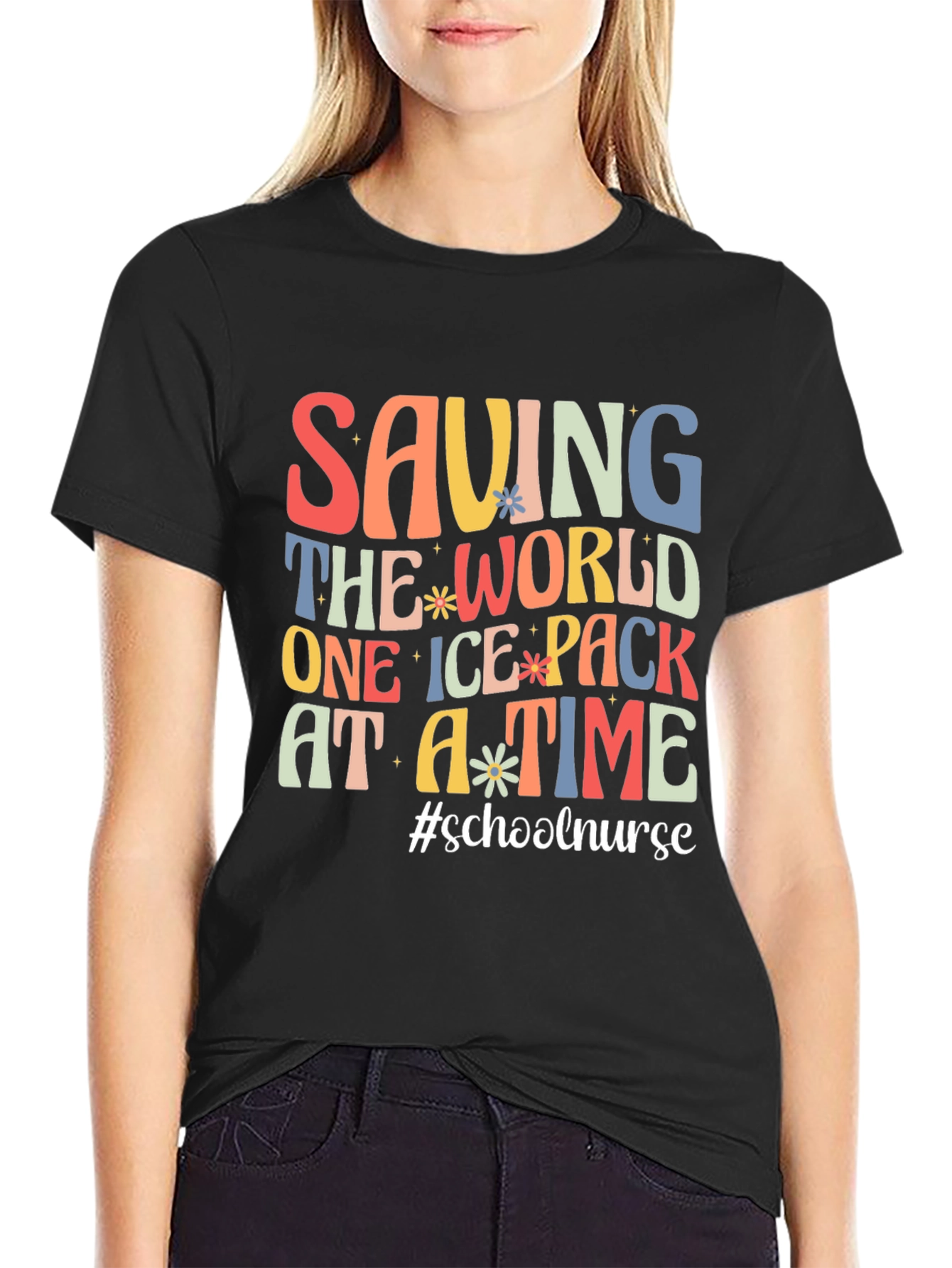 Black Saving The World School Nurse T-Shirt view 2