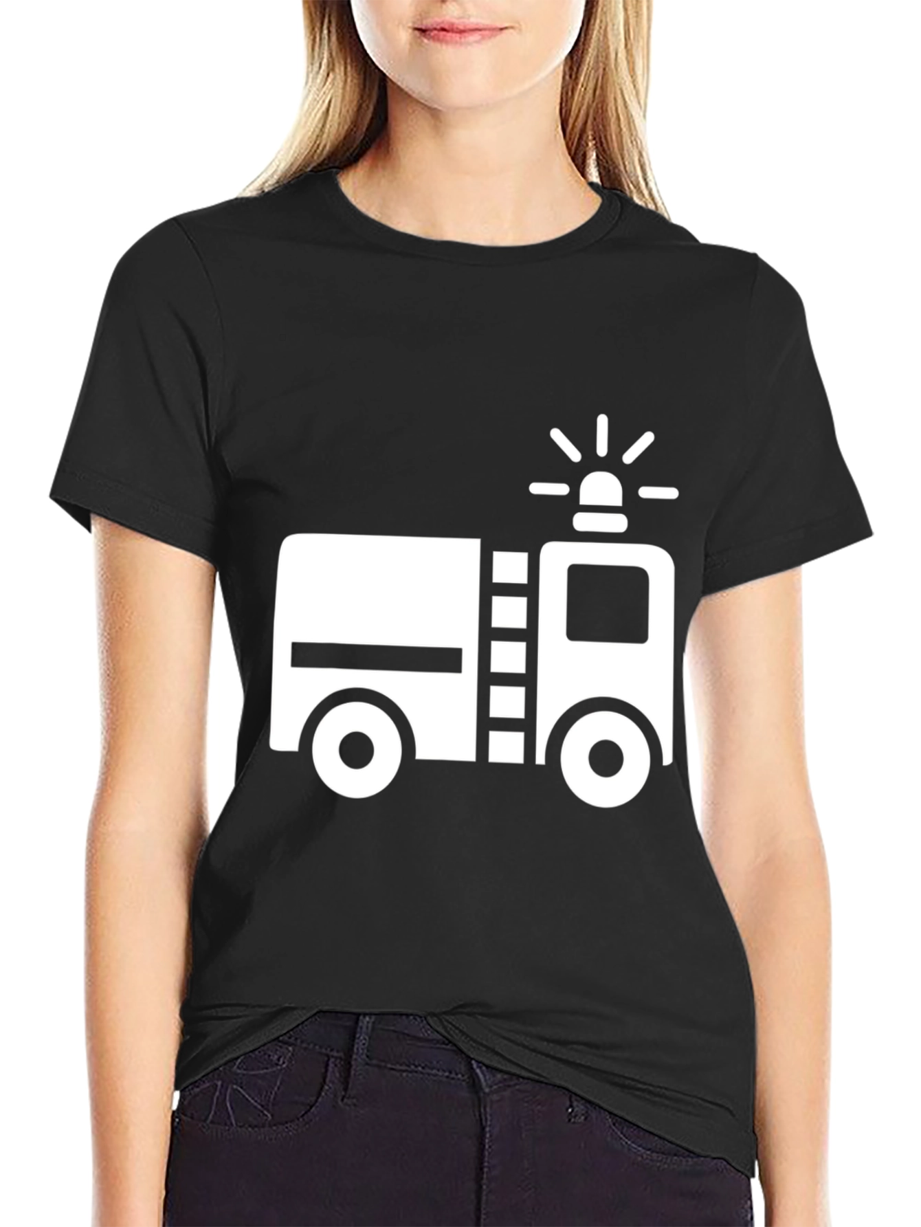 Black Fire Truck Graphic T-Shirt - Black view 2