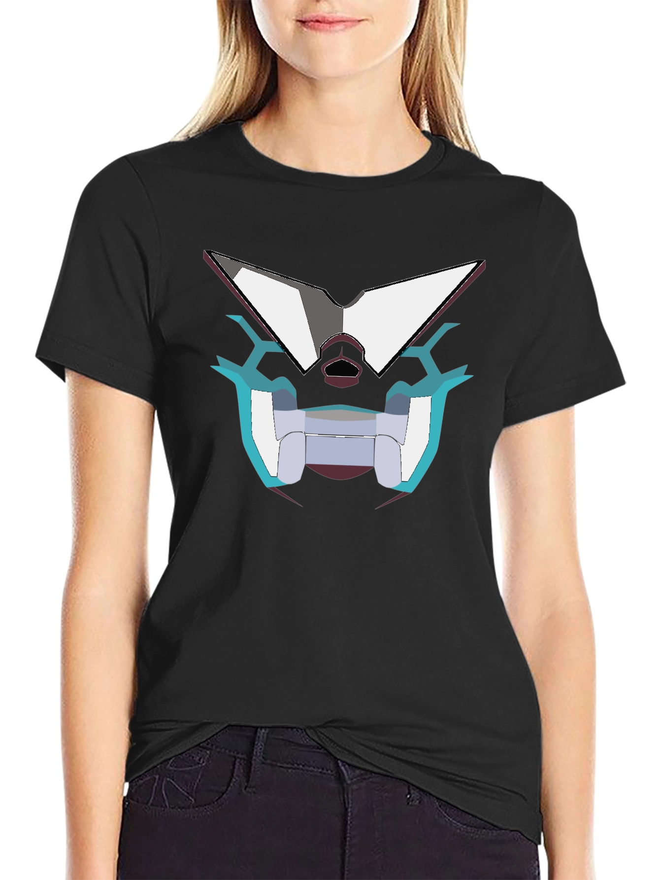 Black Geometric Robot Face Graphic Black T-Shirt view 2