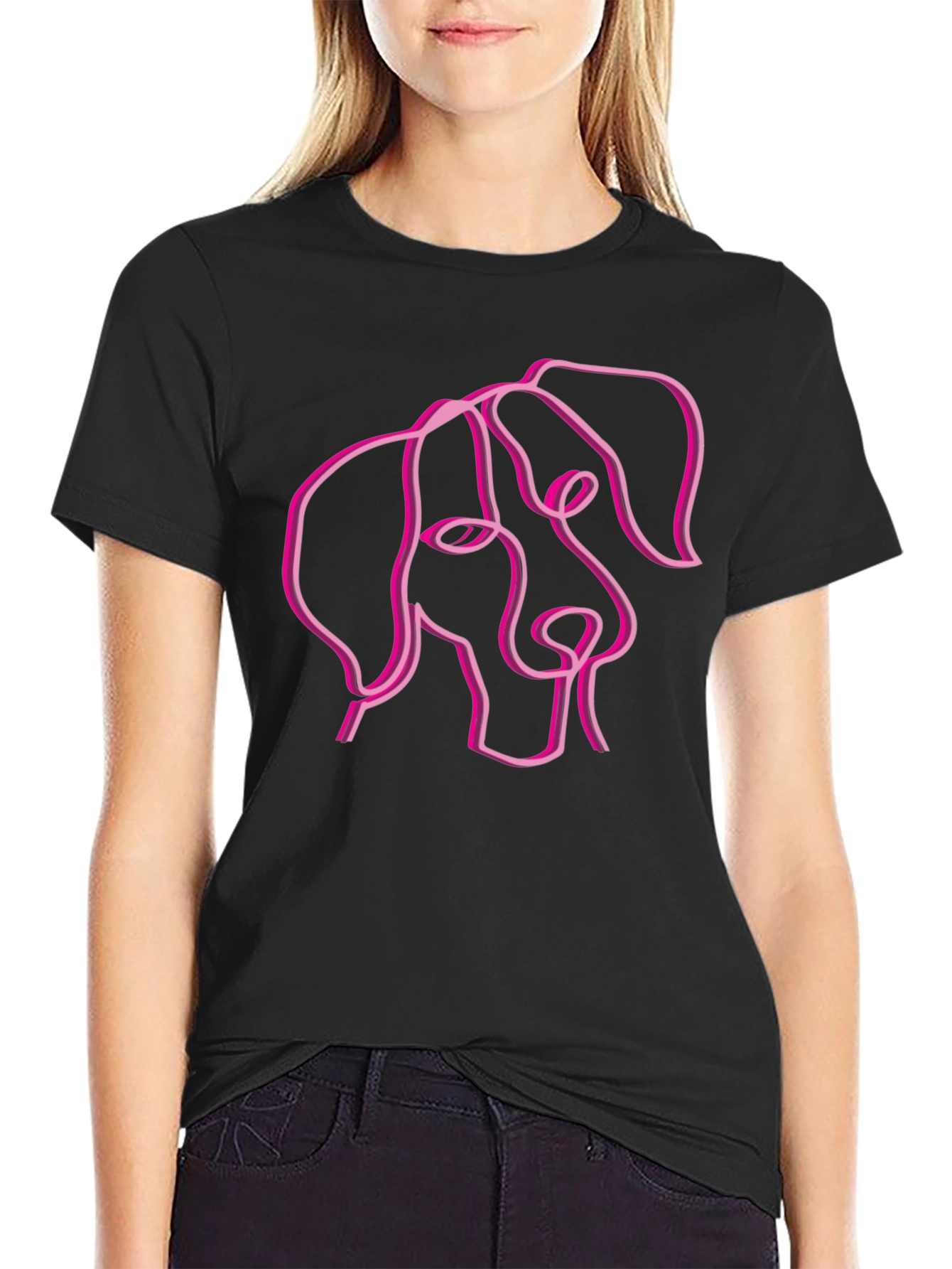 Black Abstract Dog Line Art Black T-Shirt view 2