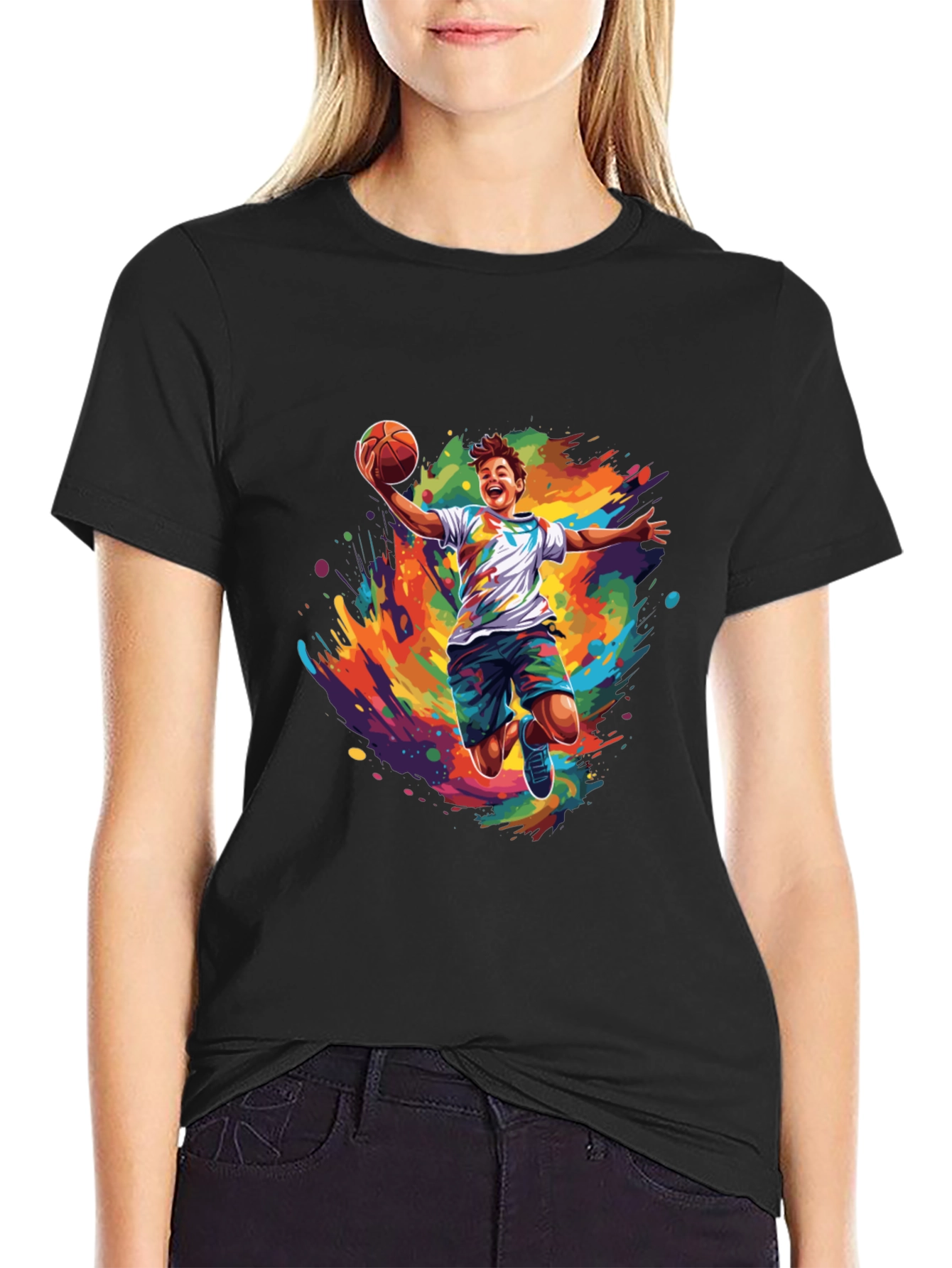 Black Basketball Splash Graphic Tee - Vibrant Design view 2