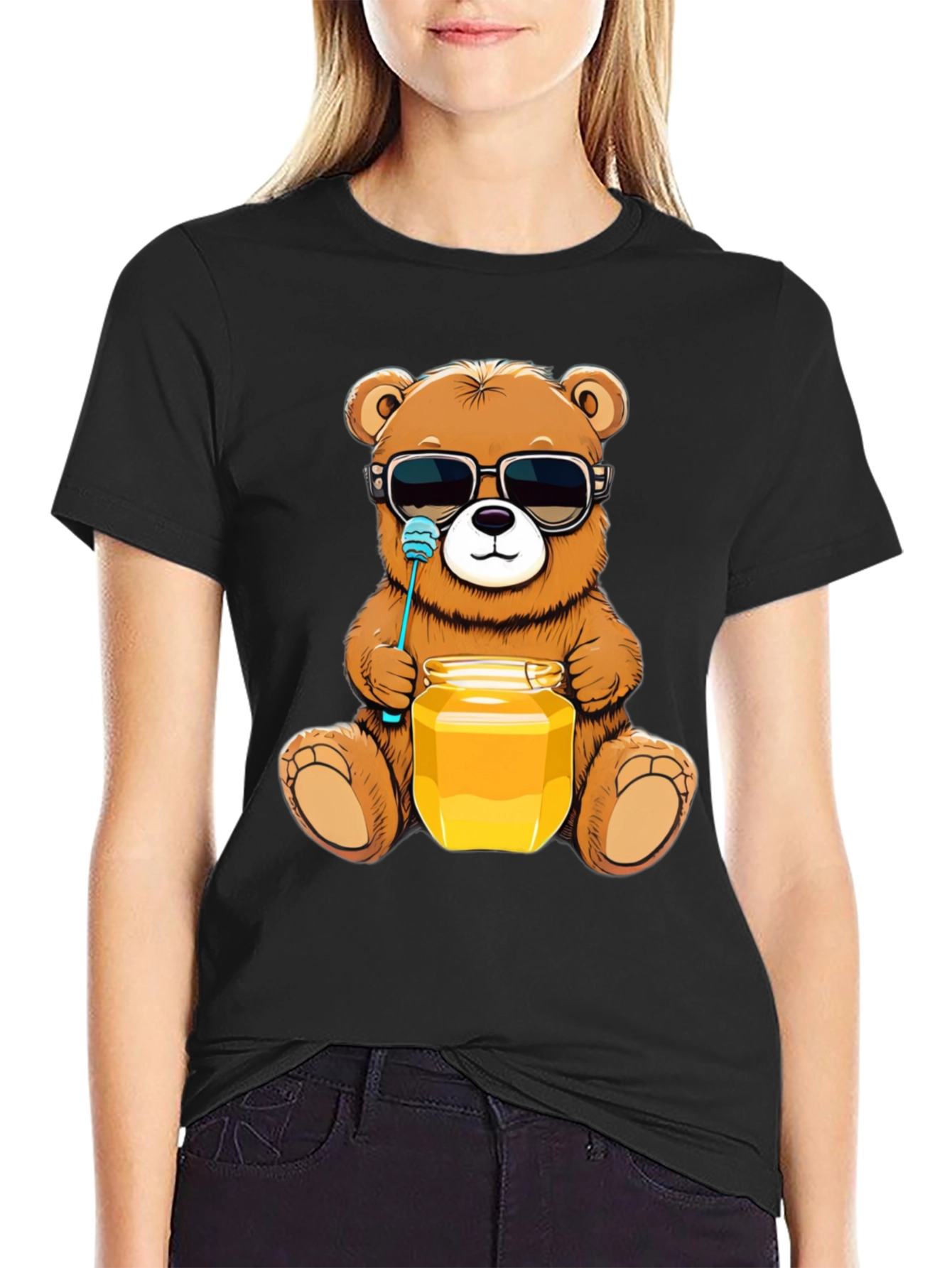 Black Cool Bear with Honey T-Shirt view 2