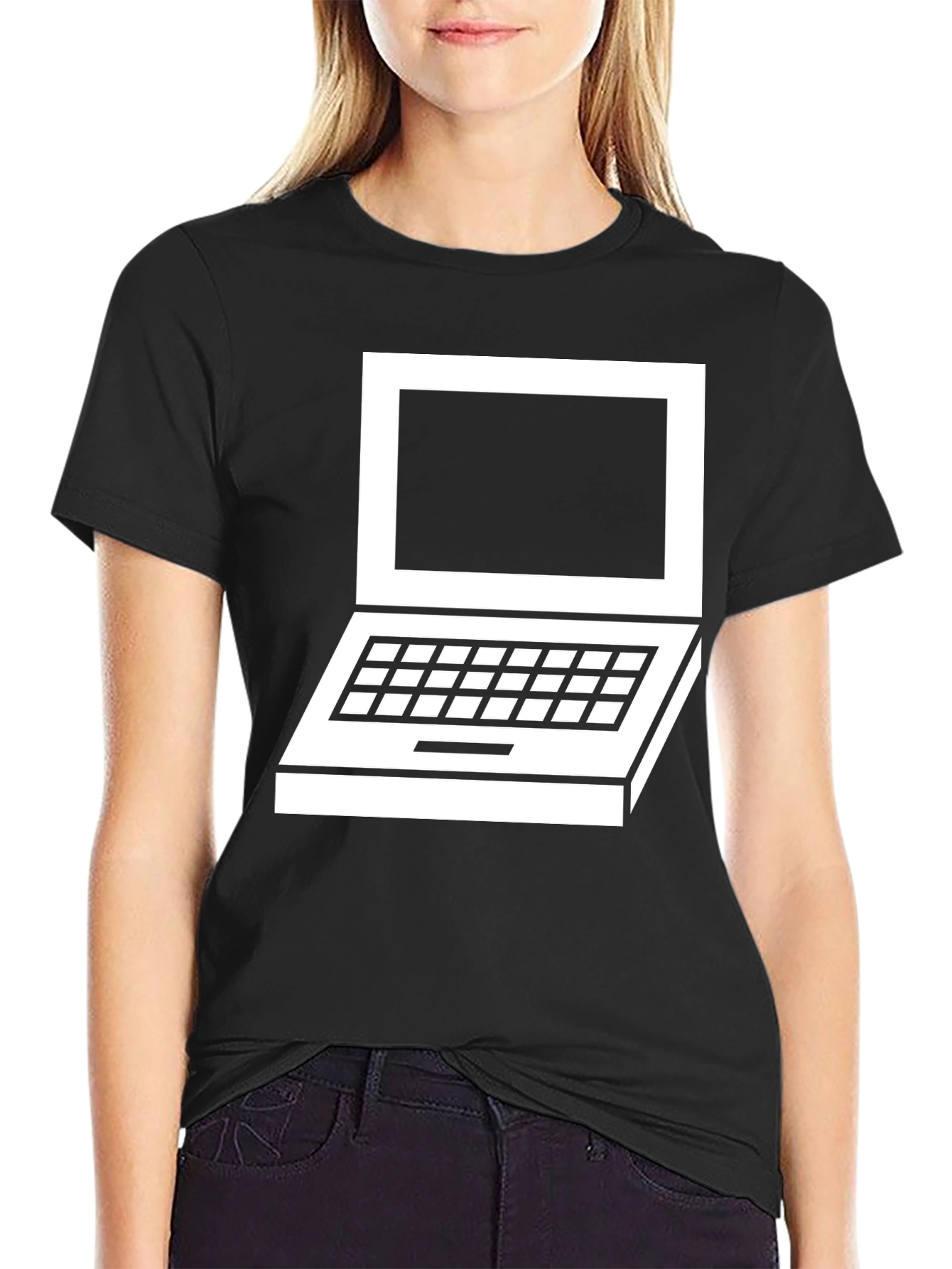 Black Retro Laptop Graphic Tee - Classic Design view 2