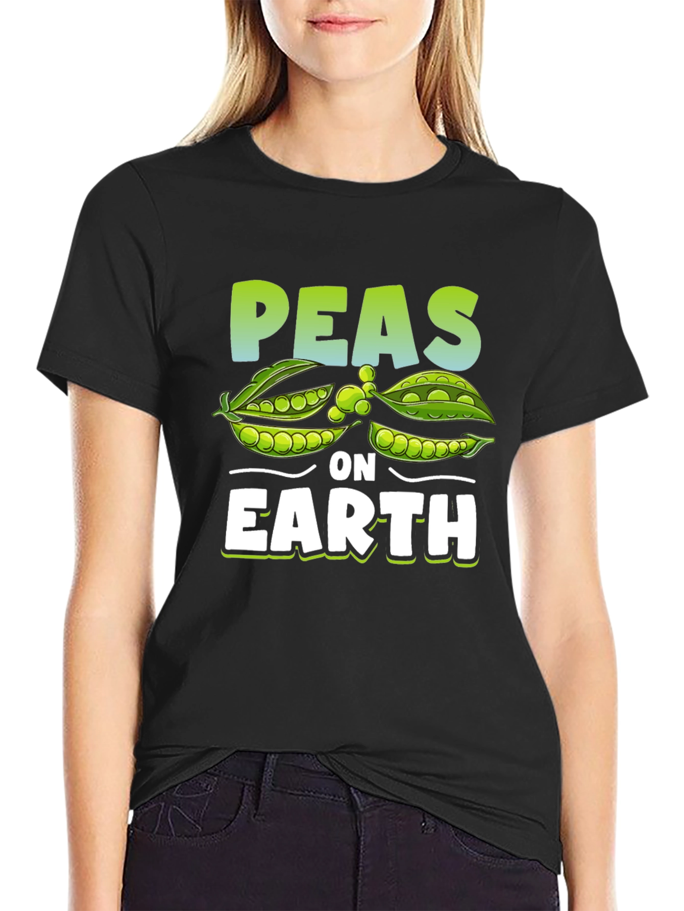 Black Peas on Earth Graphic T-Shirt - Vegan Humor Tee view 2