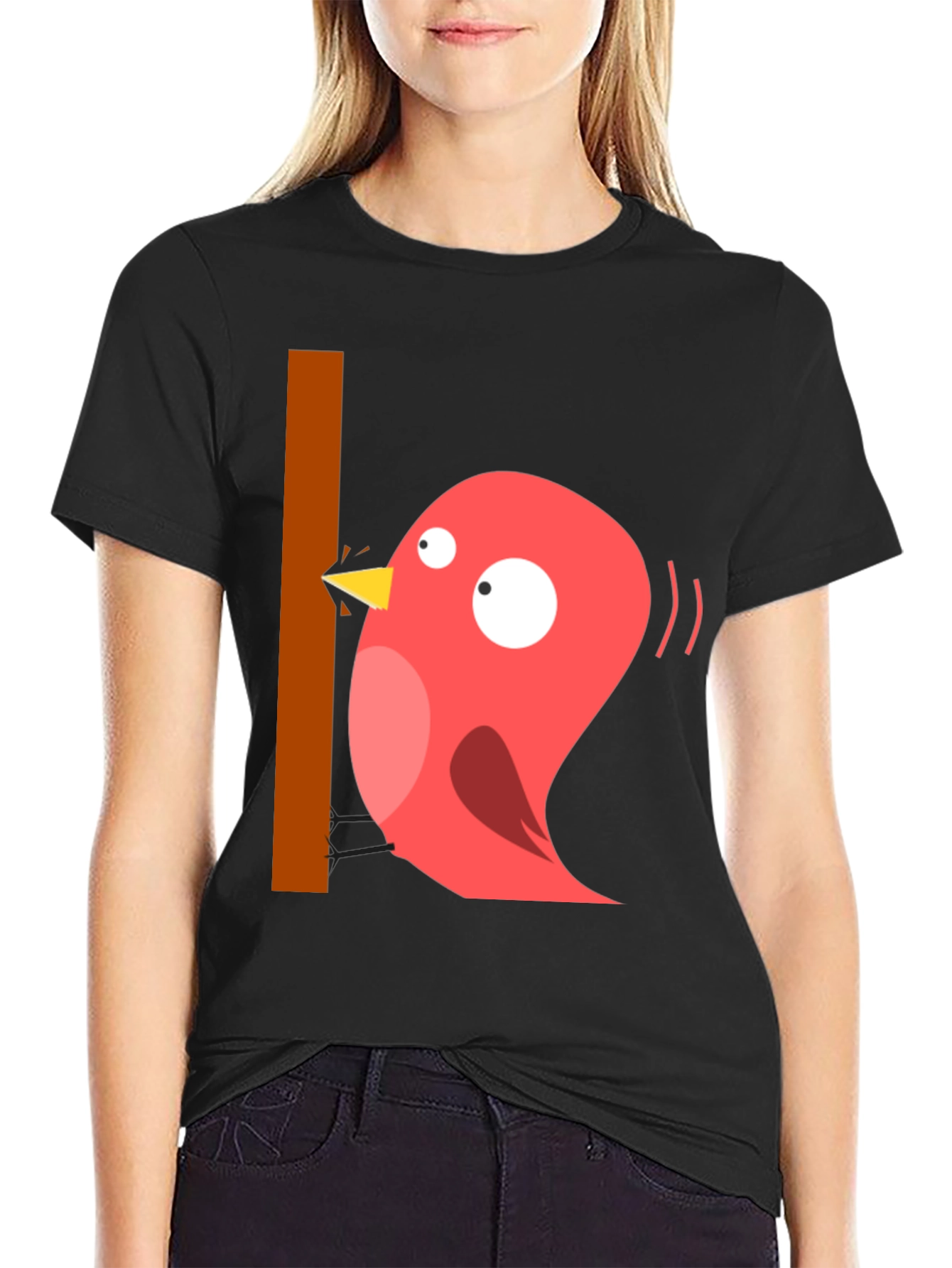 Black Funny Bird Graphic T-Shirt - Casual Black Tee view 2