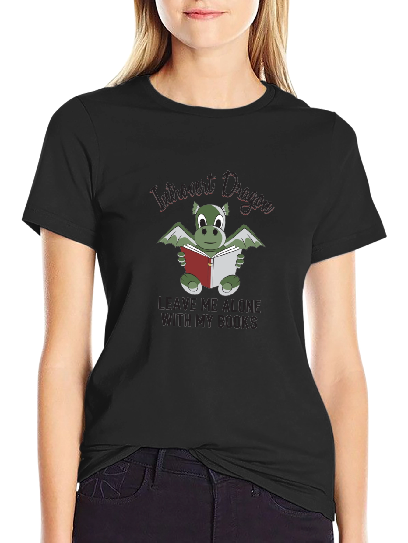 Black Introvert Dragon T-Shirt - Leave Me Alone With My Books view 2