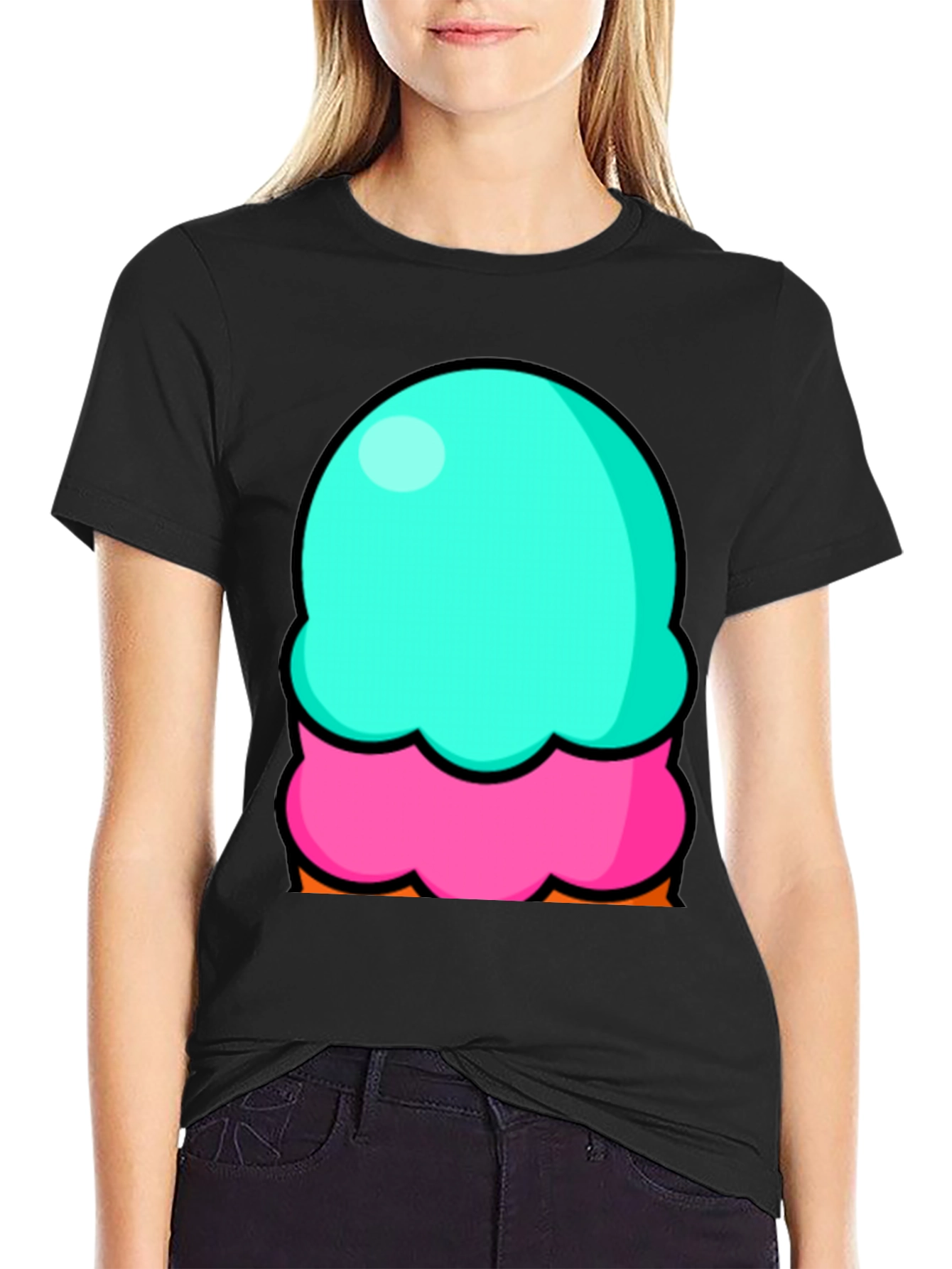 Black Fun Ice Cream Graphic Tee - Black Cotton Blend T-Shirt view 2