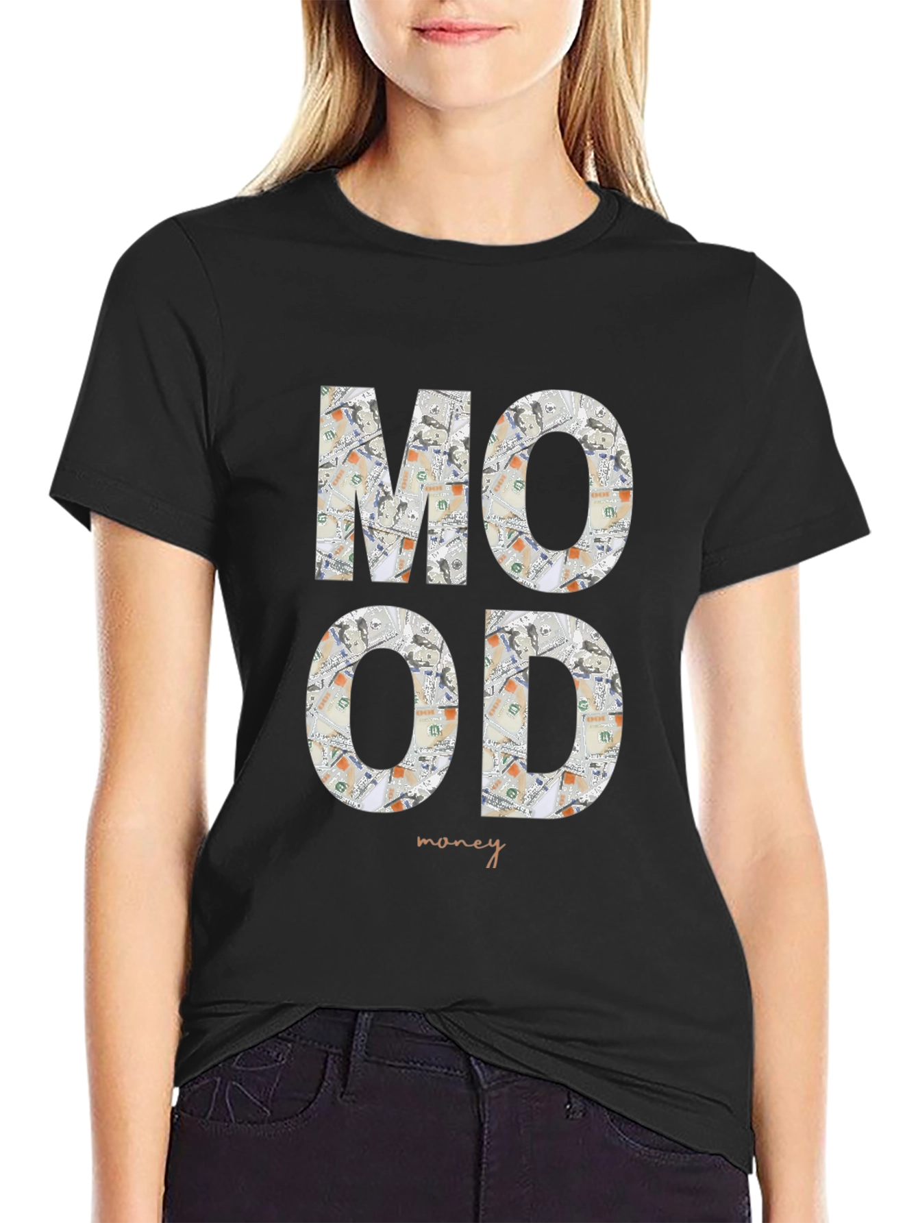 Black Mood Money Graphic Tee - Black Cotton Shirt view 2