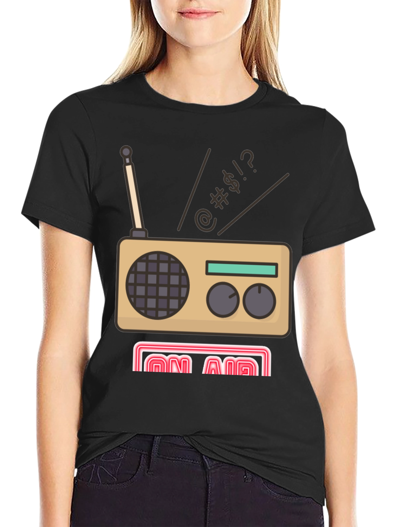 Black Retro Radio Cartoon Graphic Tee view 2