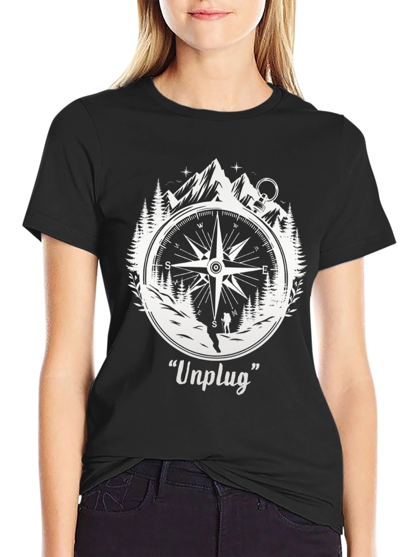 Black Unplug Compass Graphic Tee - Adventure Awaits view 2