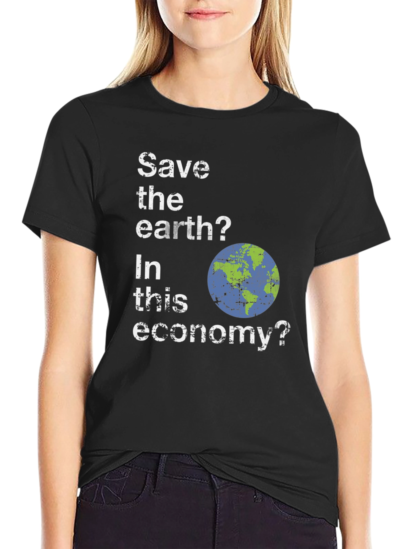 Black Save the Earth? Funny Graphic T-Shirt view 2