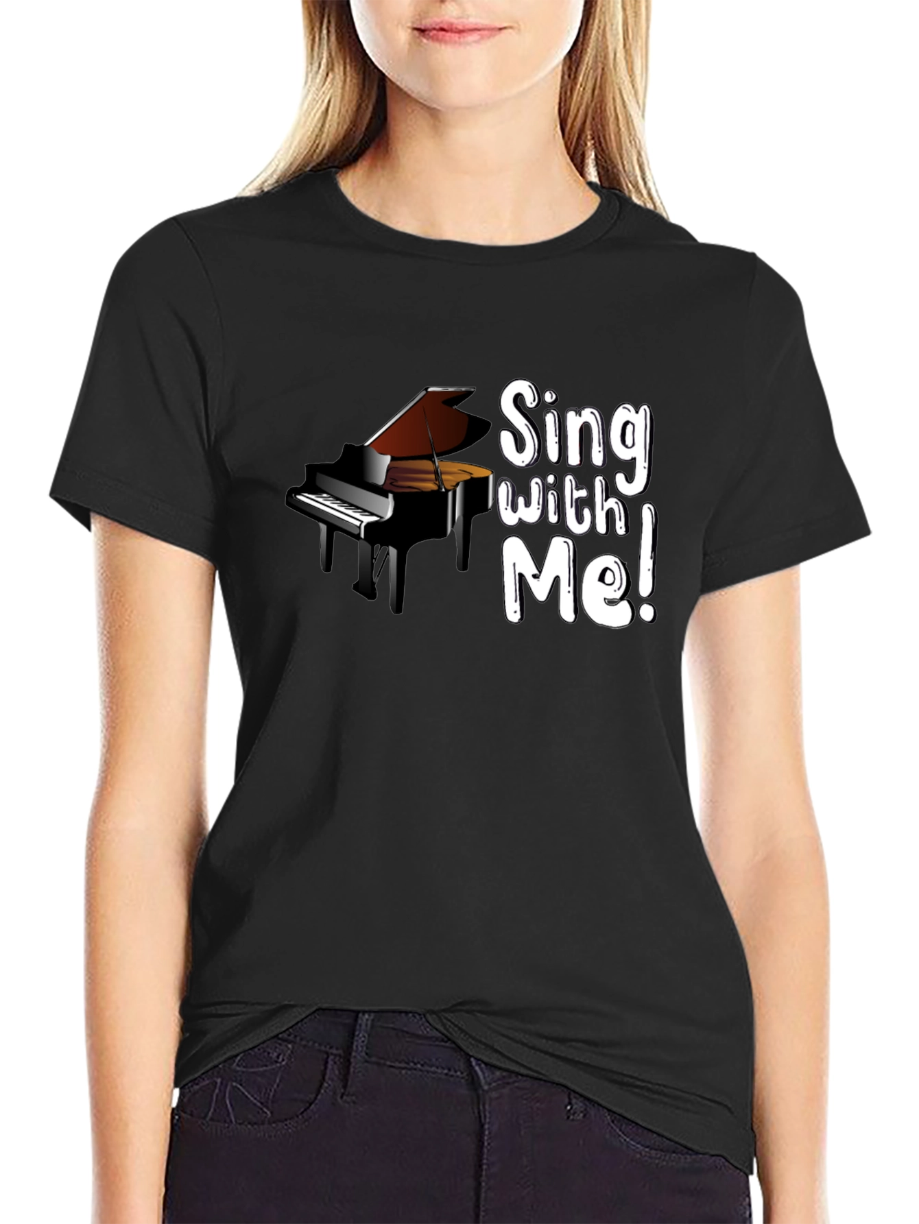 Sing With Me Piano Graphic Black T-Shirt - 2