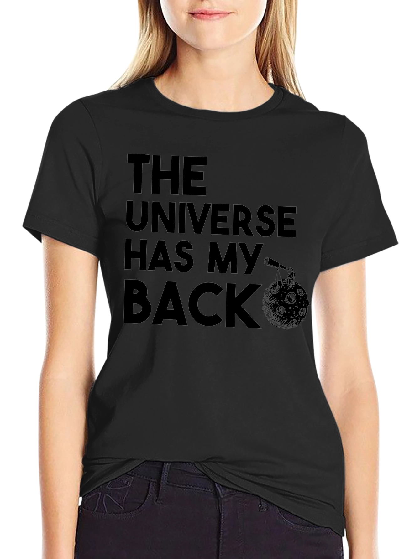Black The Universe Has My Back Graphic T-Shirt view 2