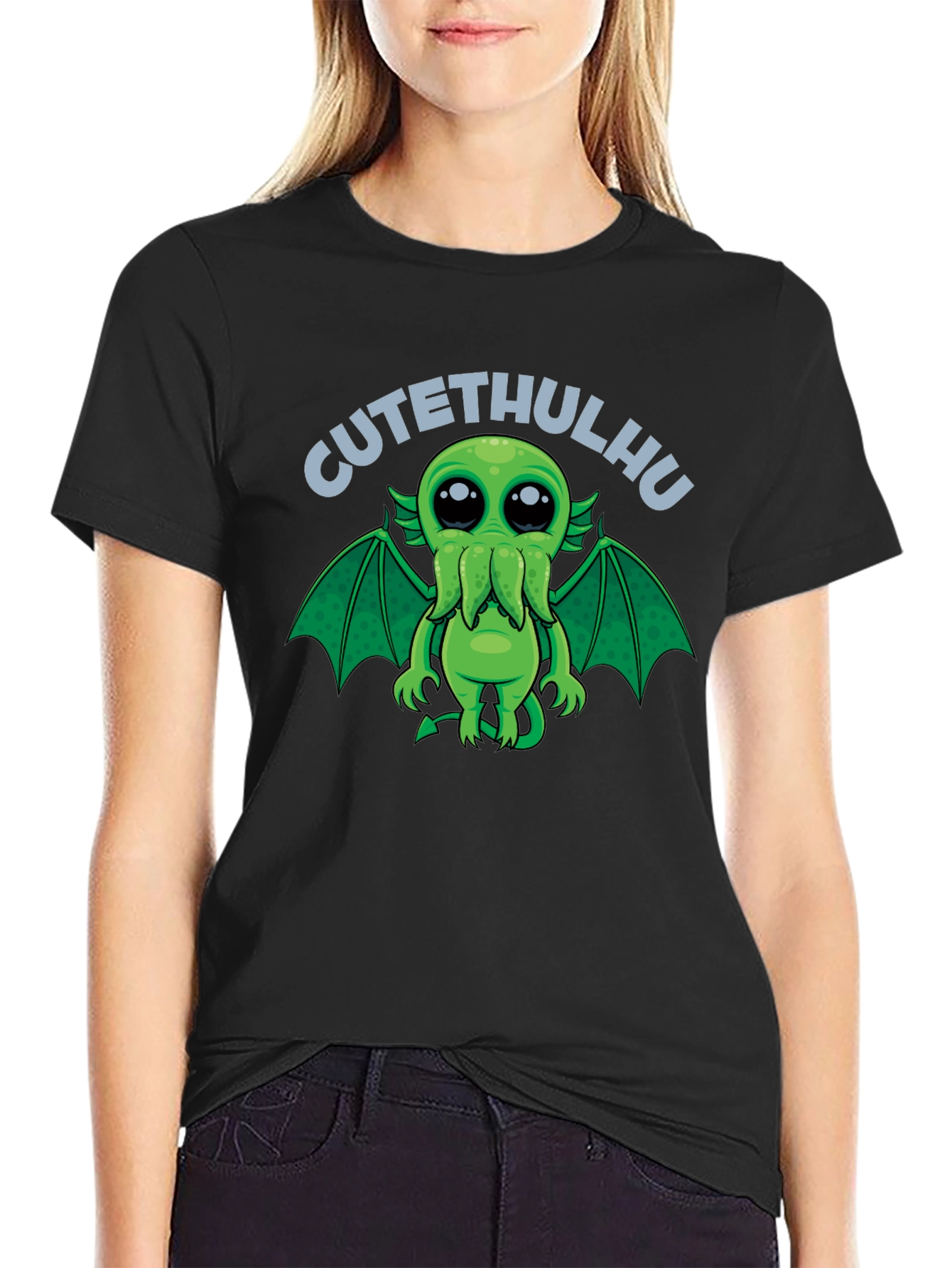 Black CUTEHULHU Black T-Shirt view 2