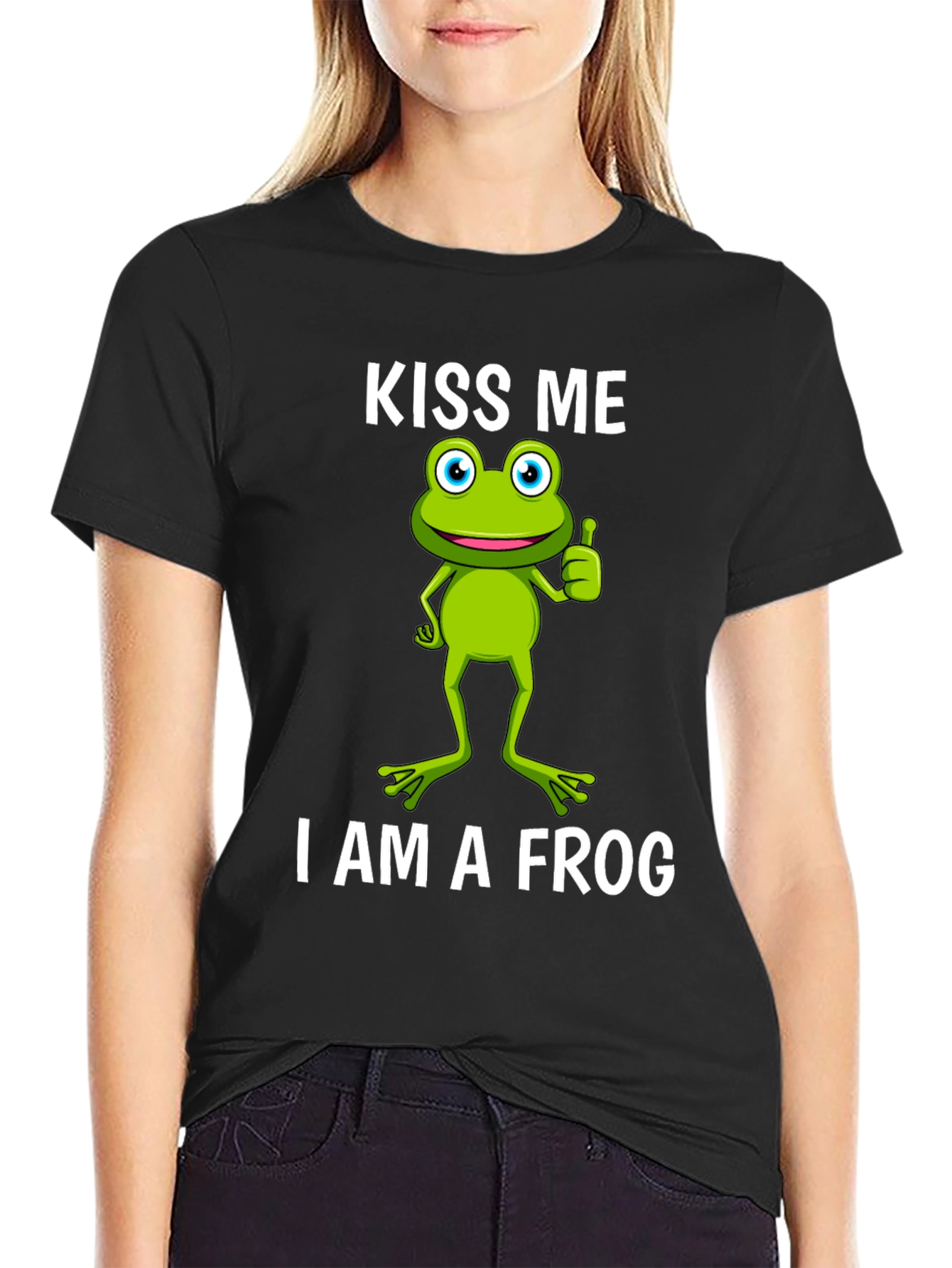 Black Kiss Me, I Am A Frog Graphic T-Shirt view 2