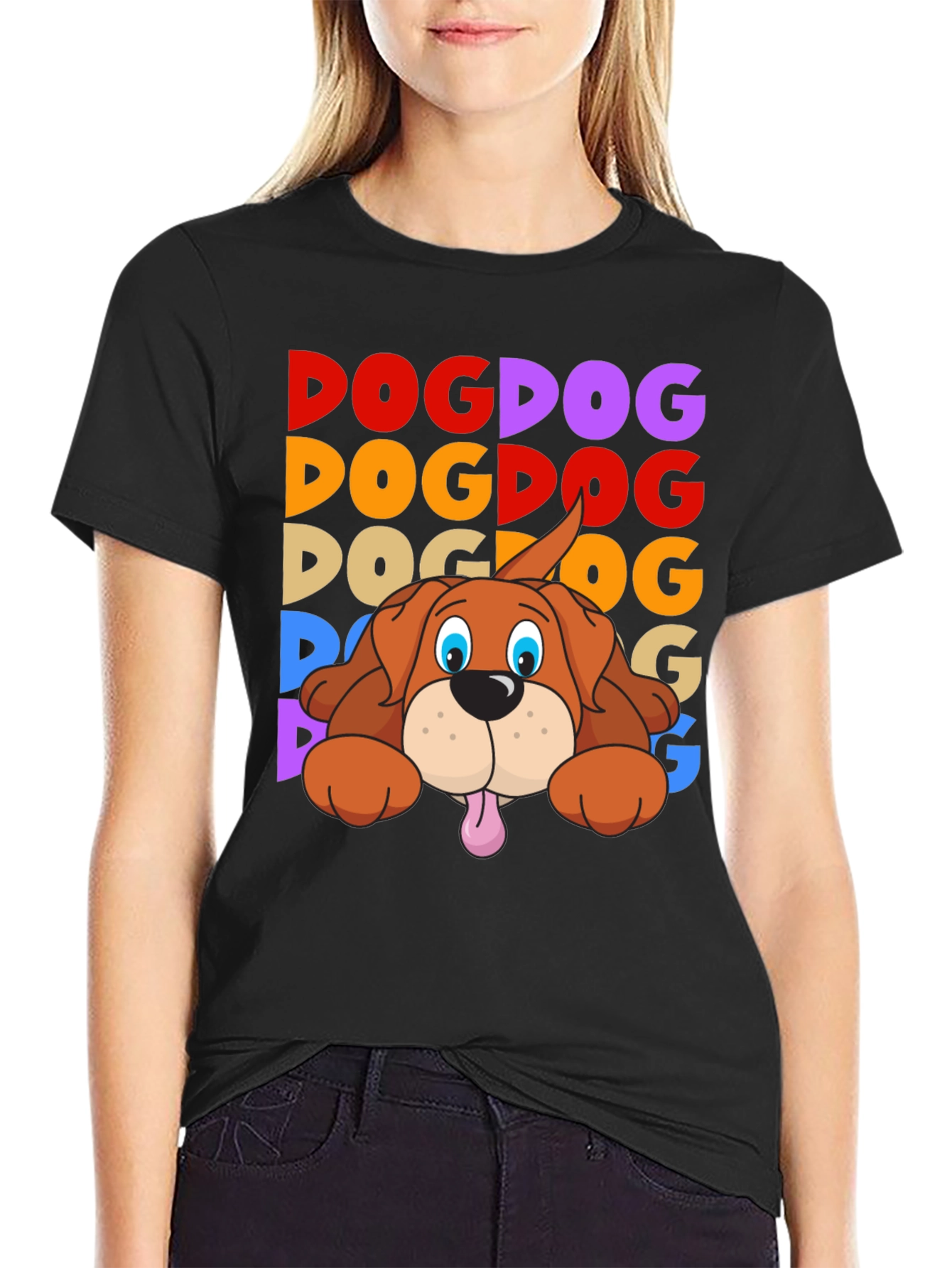 Black Dog Graphic T-Shirt - Fun Colorful Design view 2