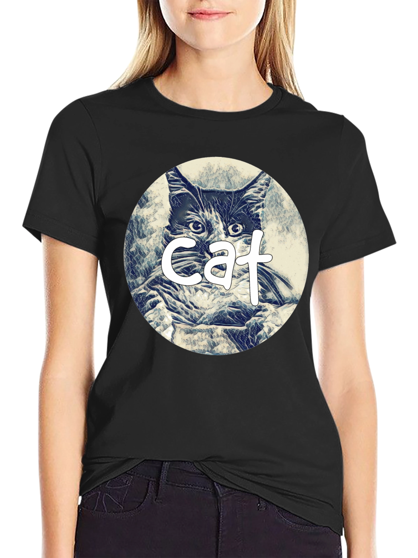 Black Cat Graphic Tee - Black Cotton Blend view 2