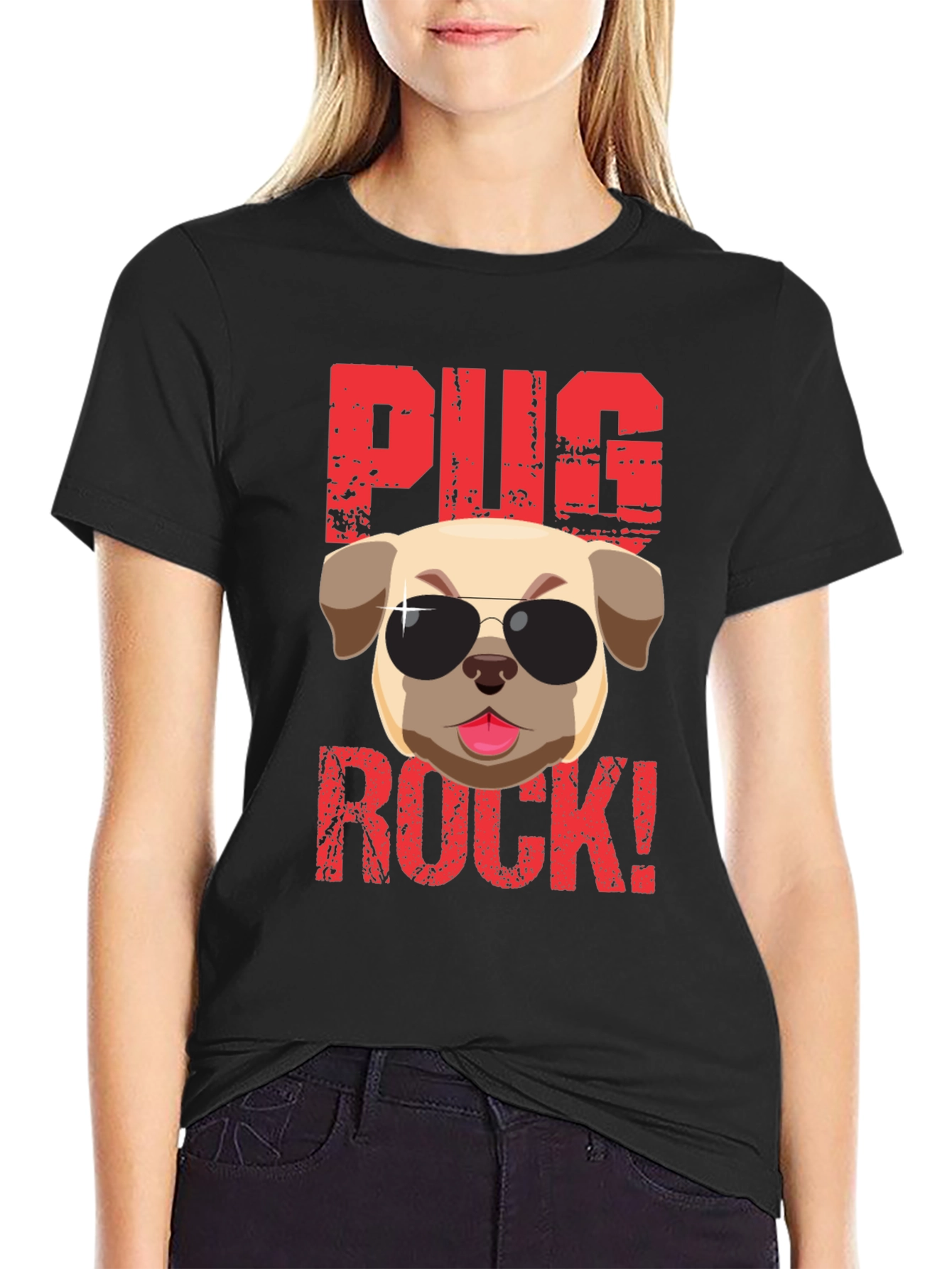 Black Pug Rock T-Shirt - Cool Dog Tee view 2