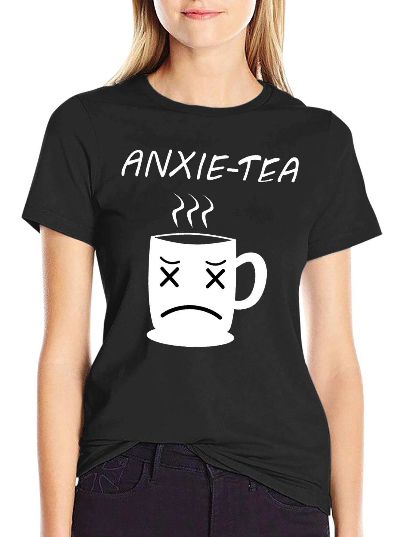 Black Anxie-Tea T-Shirt - Funny Graphic Tee view 2