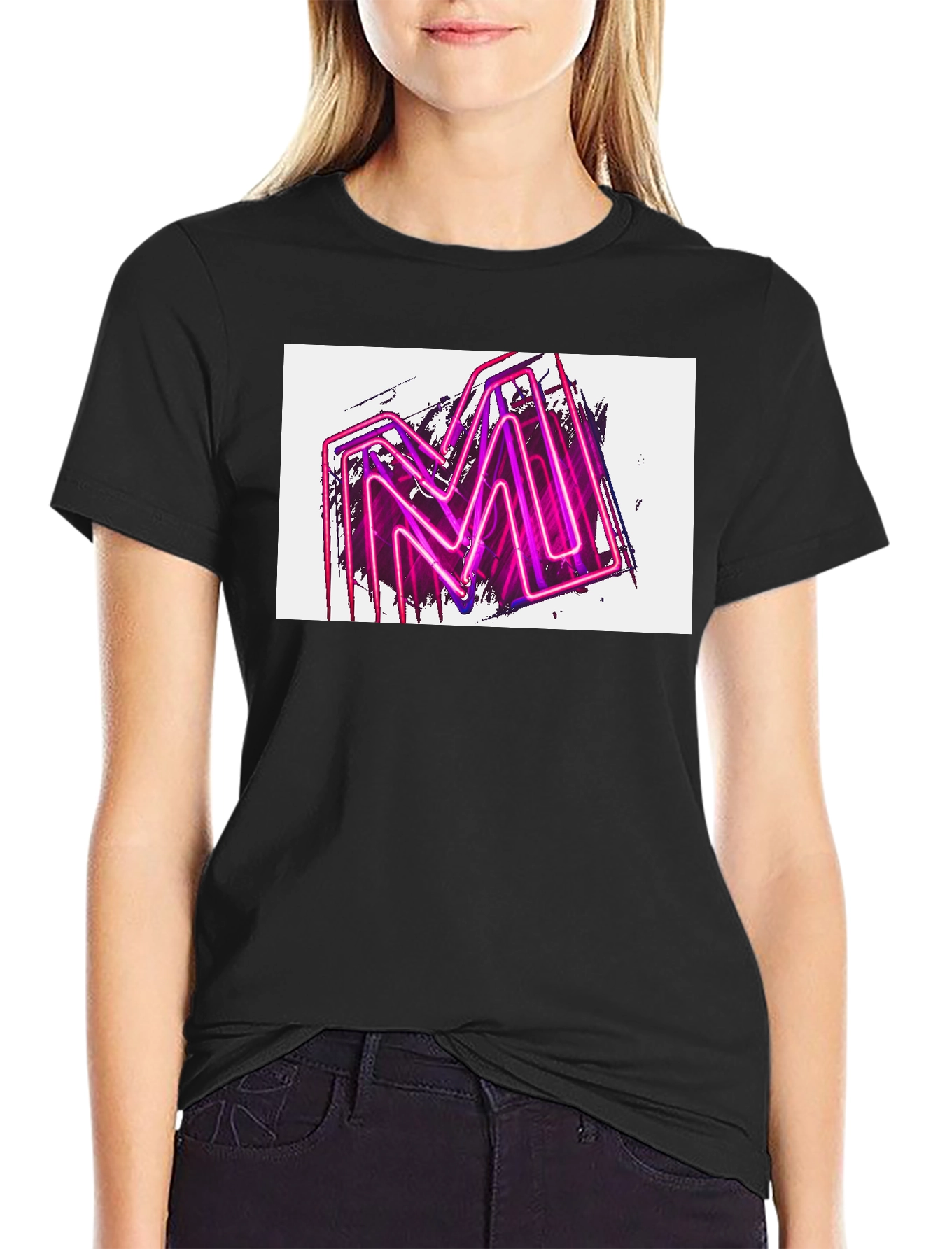 Black Neon M Graphic Black T-Shirt view 2