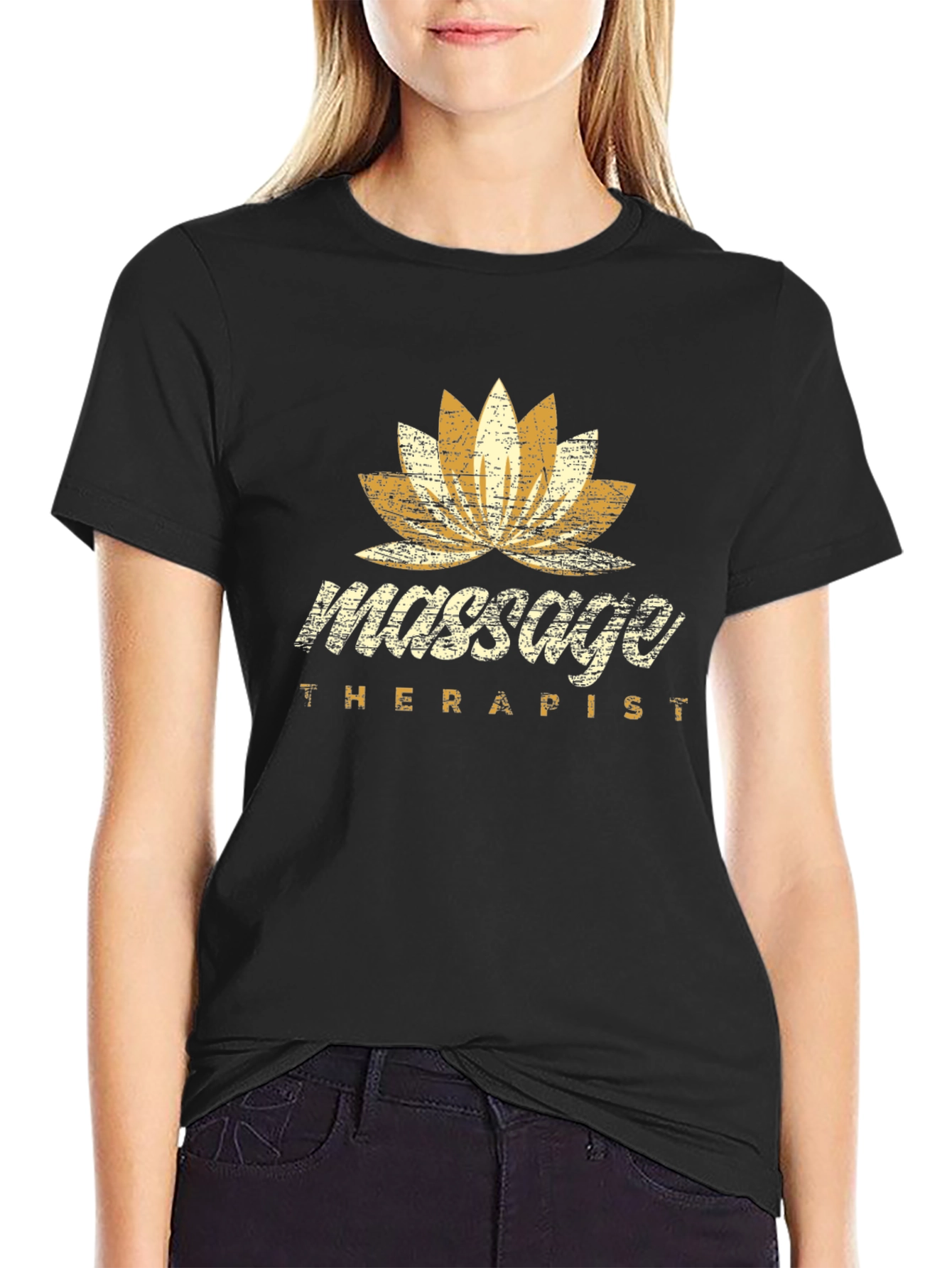 Black Massage Therapist Lotus Flower Graphic T-Shirt view 2
