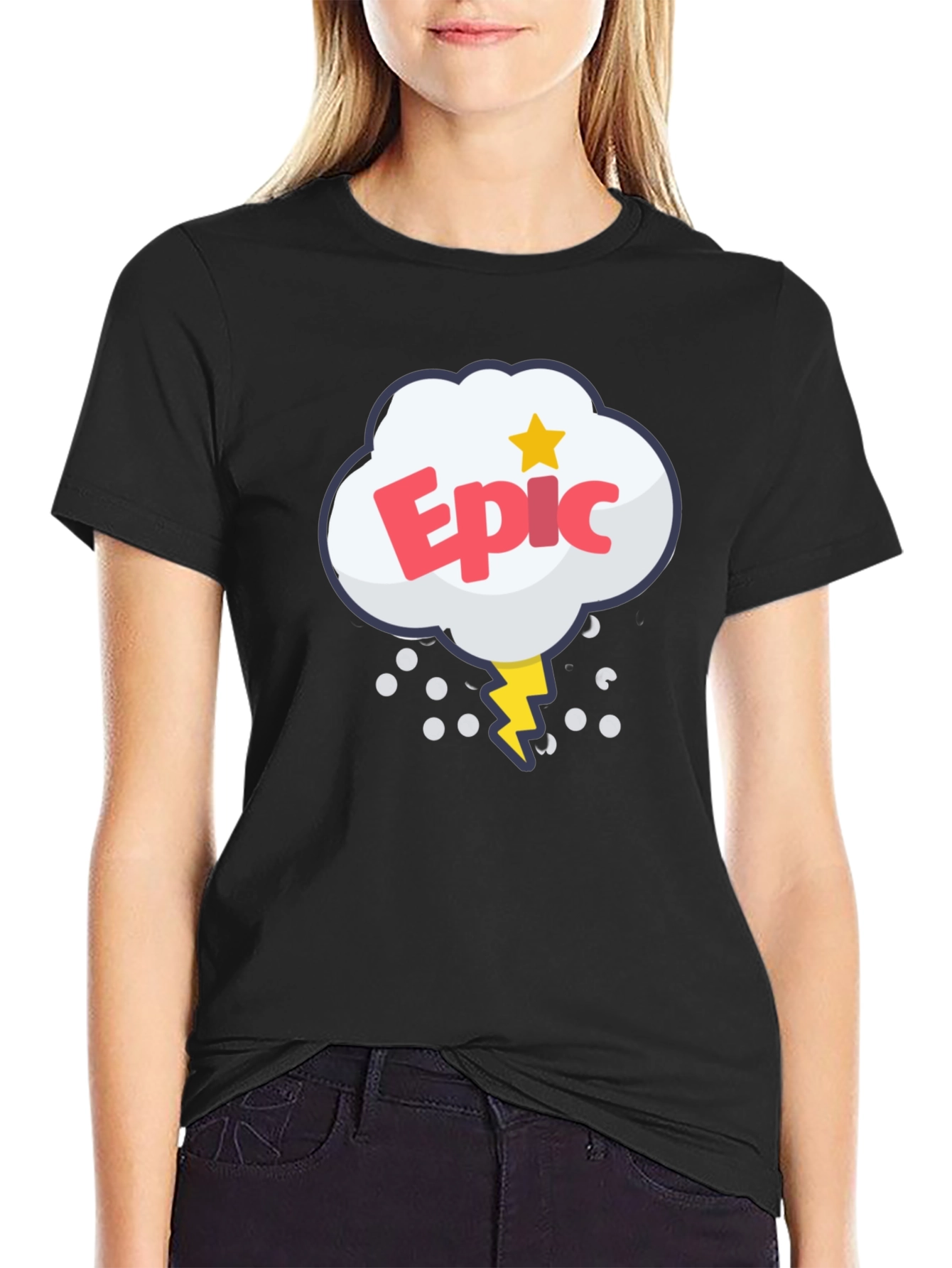 Black Epic Cartoon Style Graphic T-Shirt view 2